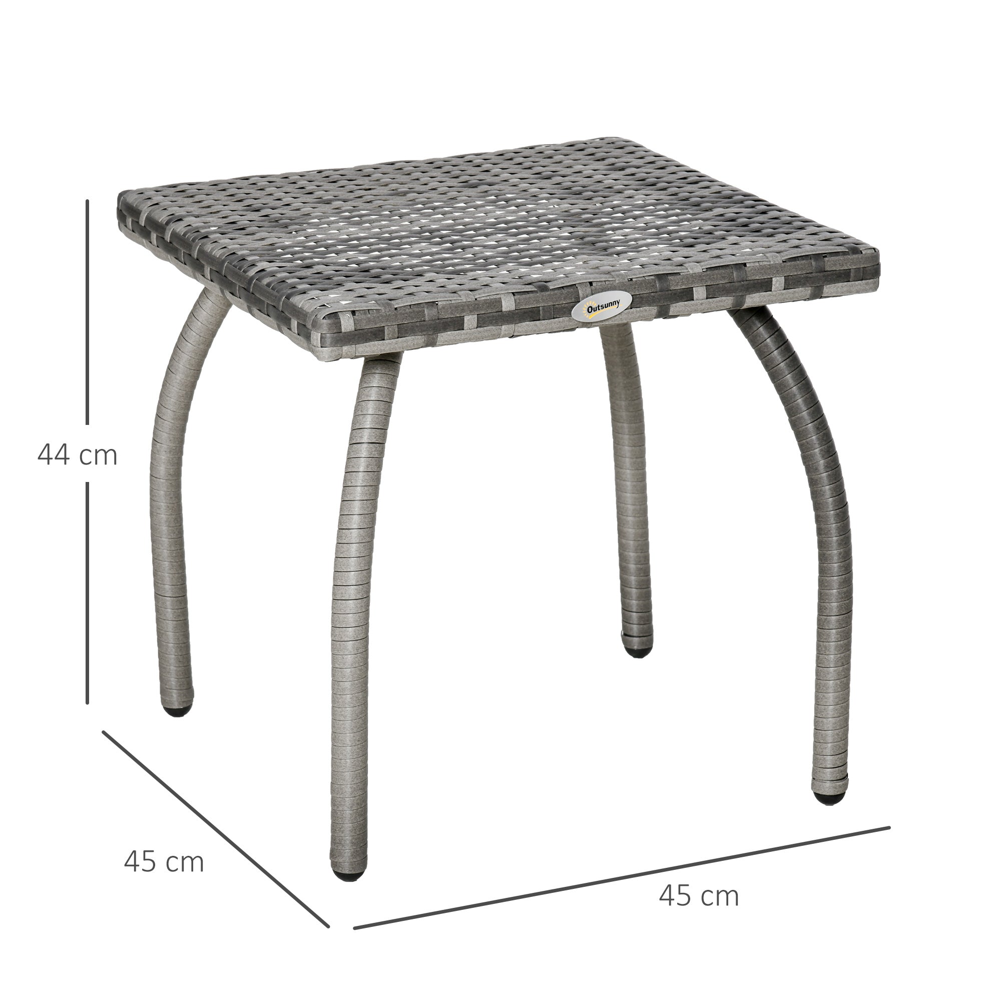 Rattan Garden Table Side Table with Metal Legs 30 kg Weight Capacity Outdoor Table for Patio Terrace Balcony 45x45x44 cm Gray