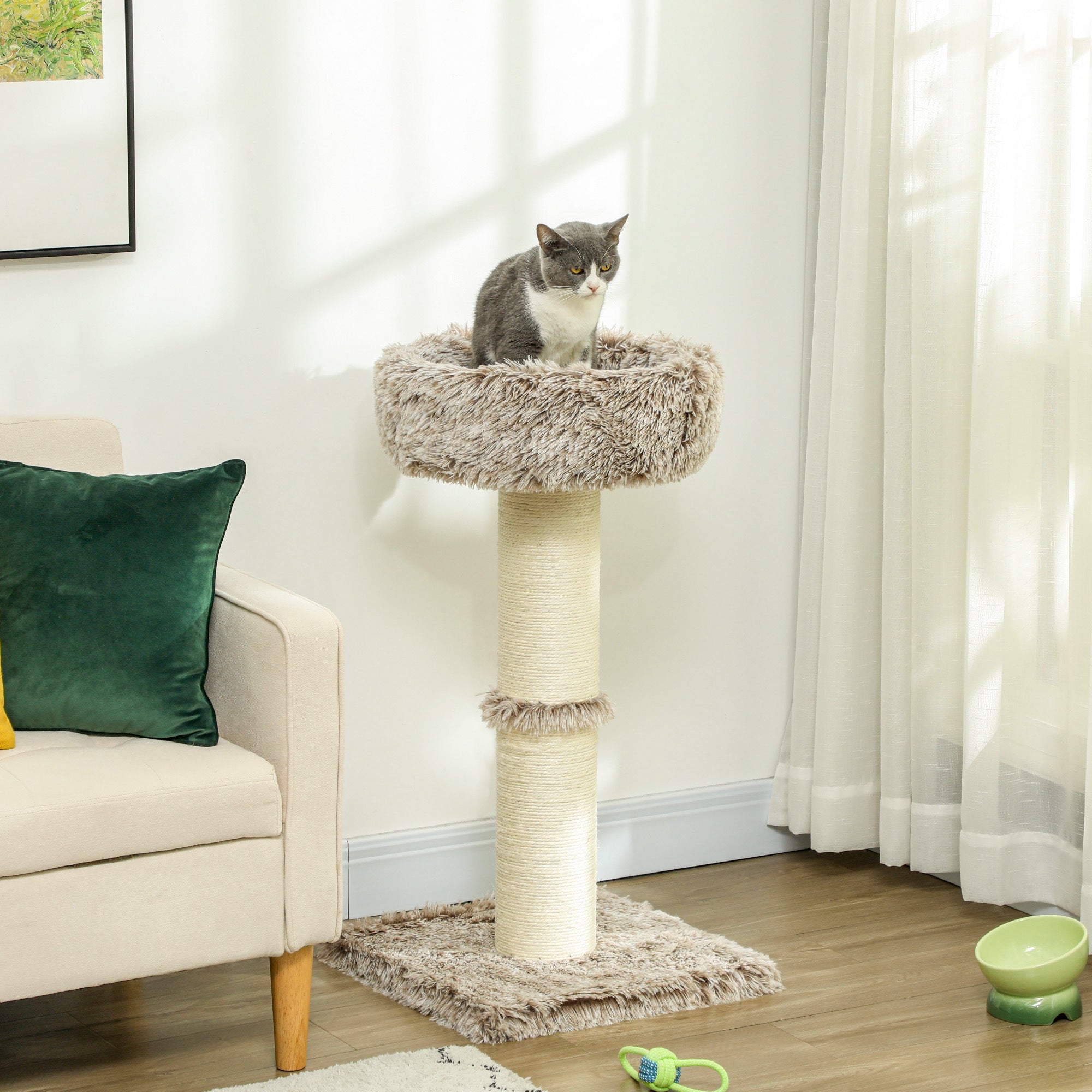 Cat Tree 87 cm High Cat Tower with Bed, Thick Pole, Cat Scratching Post with Sisal Scratching Columns, for Cats Up to 6 kg, Indoor, Brown