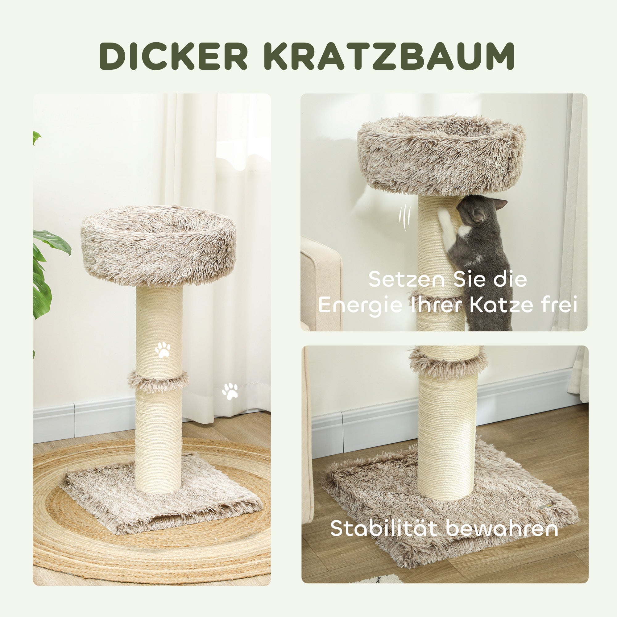 Cat Tree 87 cm High Cat Tower with Bed, Thick Pole, Cat Scratching Post with Sisal Scratching Columns, for Cats Up to 6 kg, Indoor, Brown