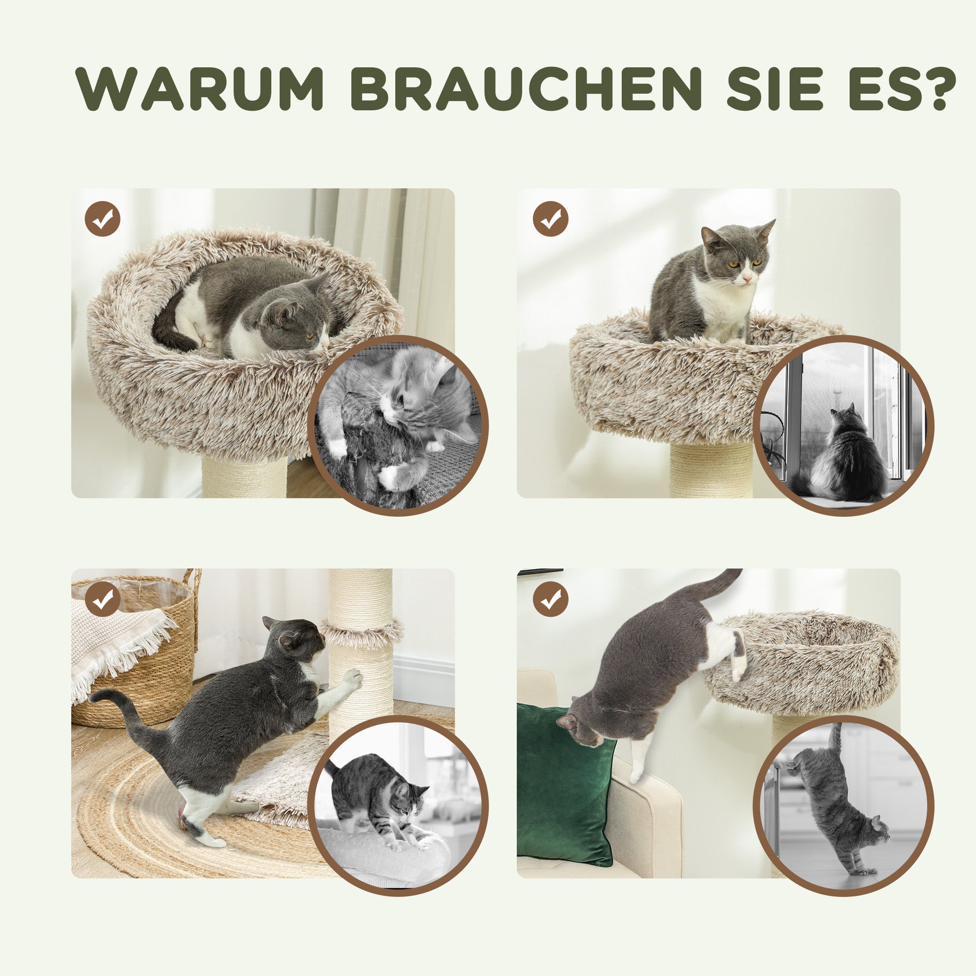Cat Tree 87 cm High Cat Tower with Bed, Thick Pole, Cat Scratching Post with Sisal Scratching Columns, for Cats Up to 6 kg, Indoor, Brown