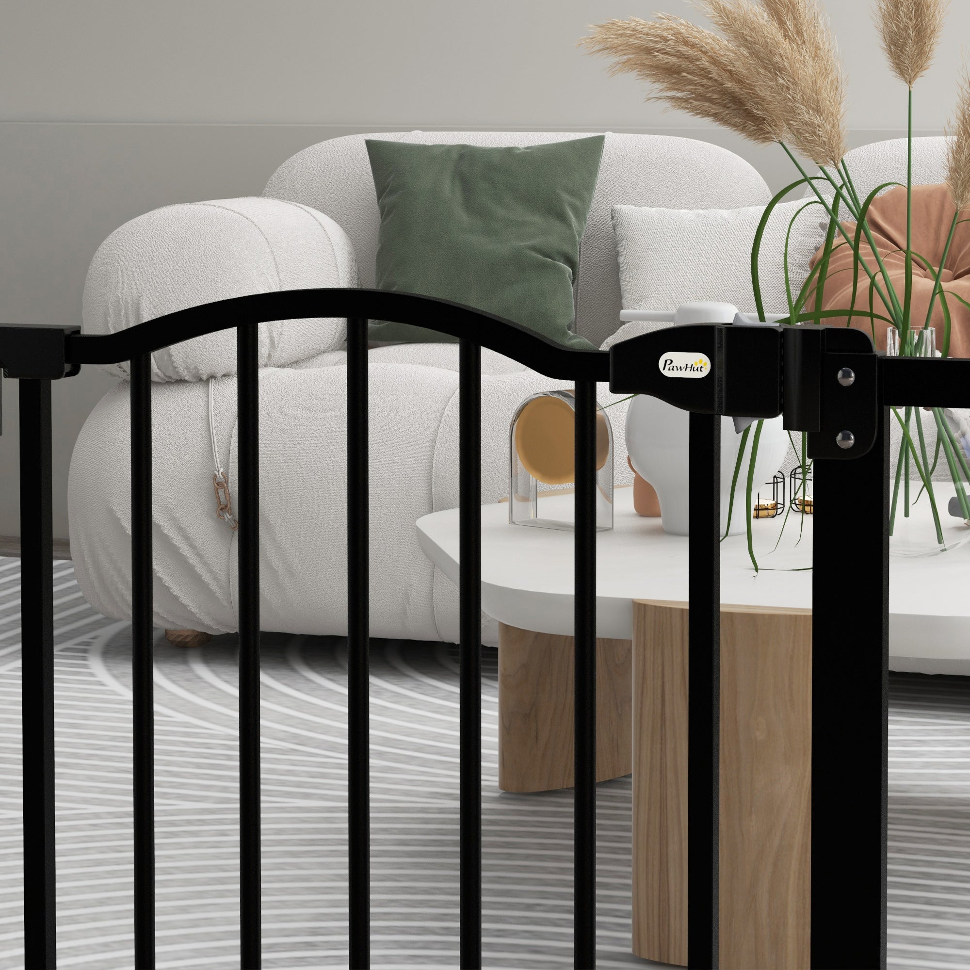 78 cm Indoor Dog Gate, Safety Dog Gate, Extendable Dog Barrier 74-87 cm with Double Lock and Auto Close for Stairs and Door, Black