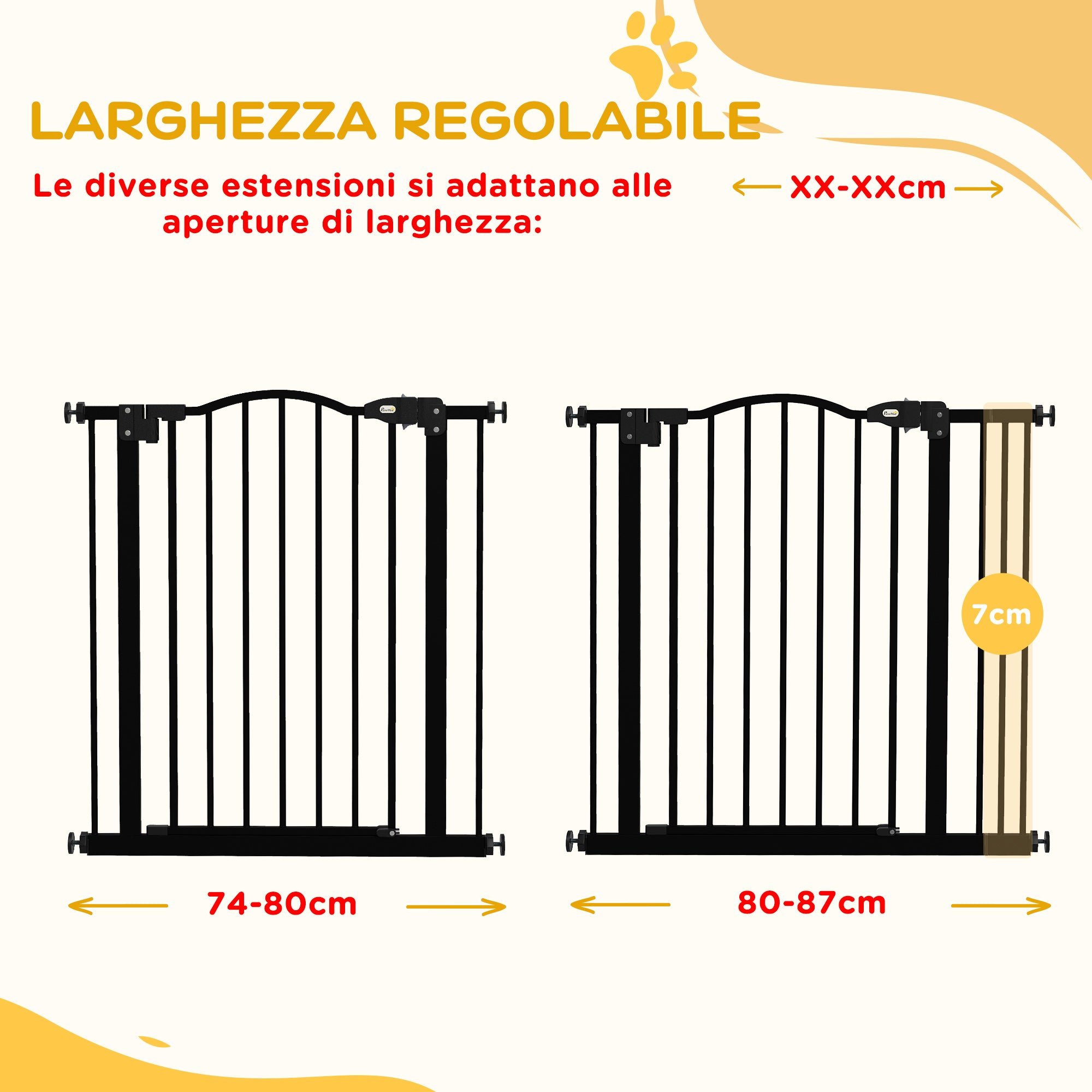 78 cm Indoor Dog Gate, Safety Dog Gate, Extendable Dog Barrier 74-87 cm with Double Lock and Auto Close for Stairs and Door, Black