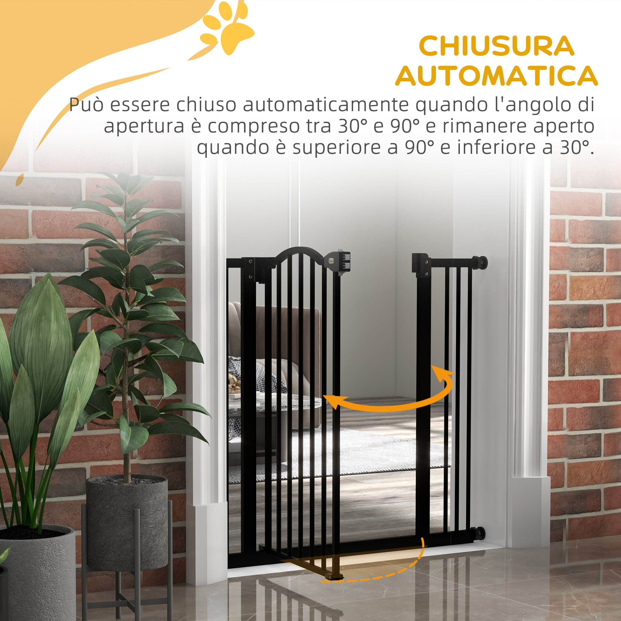 78 cm Indoor Dog Gate, Safety Dog Gate, Extendable Dog Barrier 74-87 cm with Double Lock and Auto Close for Stairs and Door, Black
