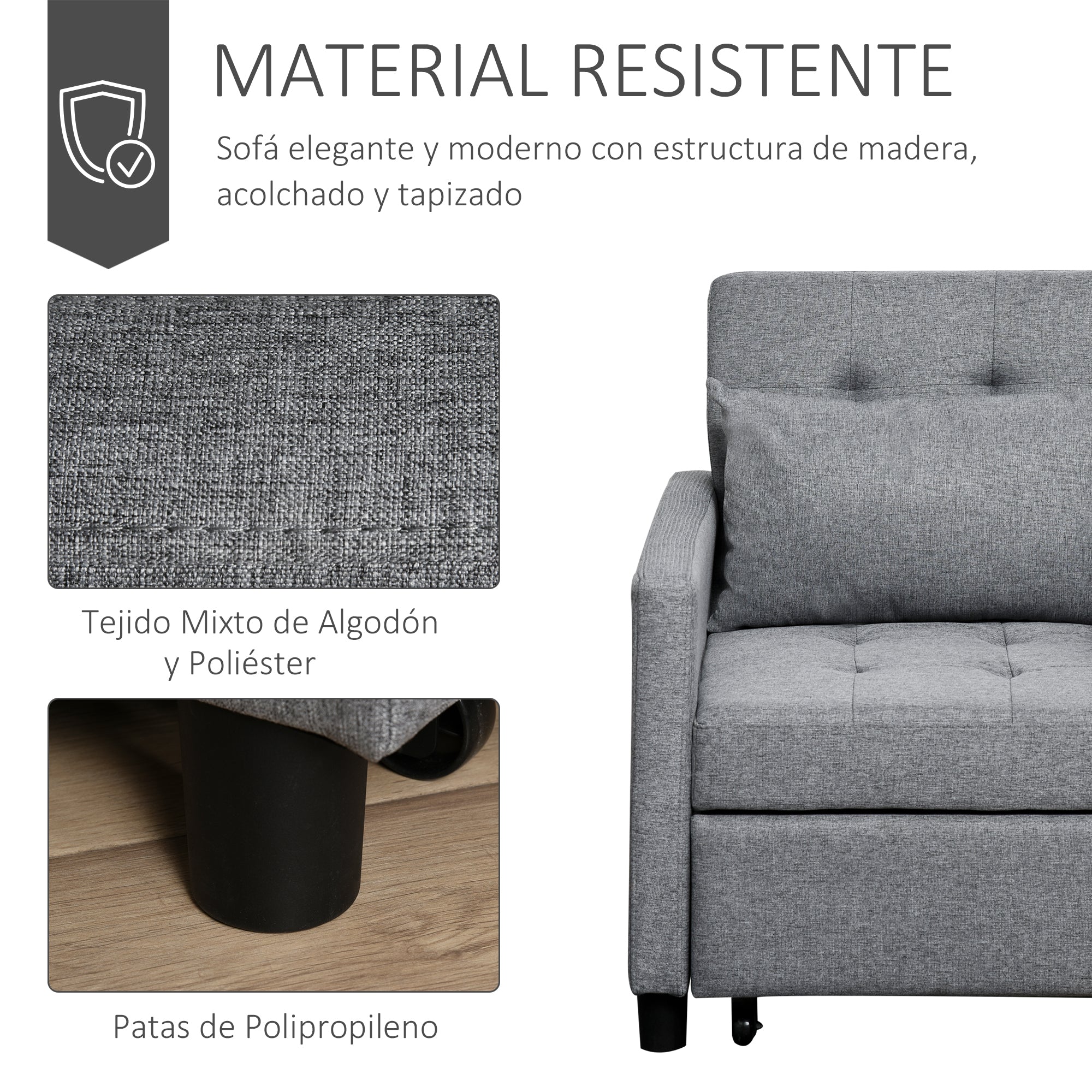 3-in-1 Single Sofa Bed Upholstered in Linen with 3-level Adjustable Backrest and Padded Pillow for Office Bedroom Living Room 69x82.5x84 cm Gray
