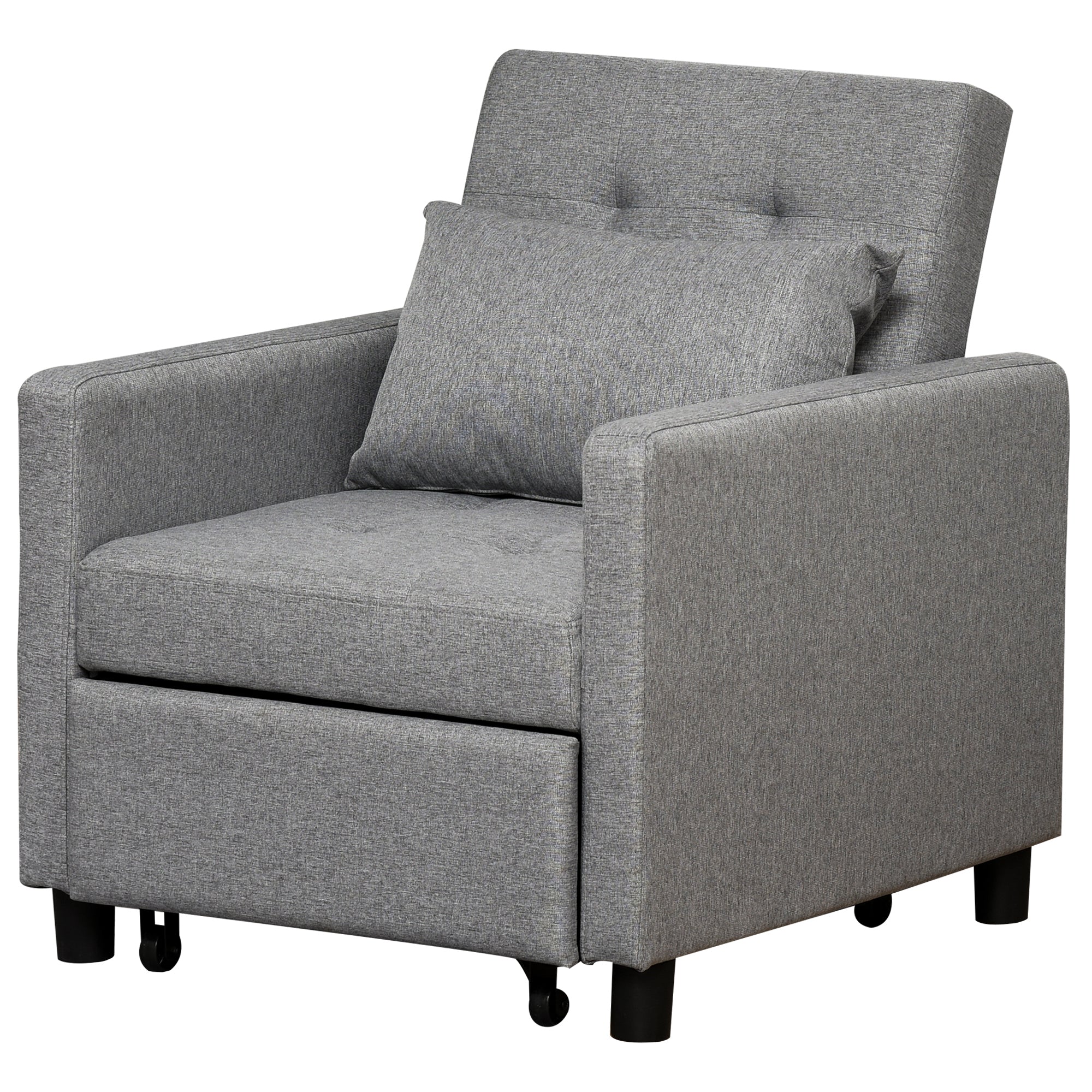3-in-1 Single Sofa Bed Upholstered in Linen with 3-level Adjustable Backrest and Padded Pillow for Office Bedroom Living Room 69x82.5x84 cm Gray