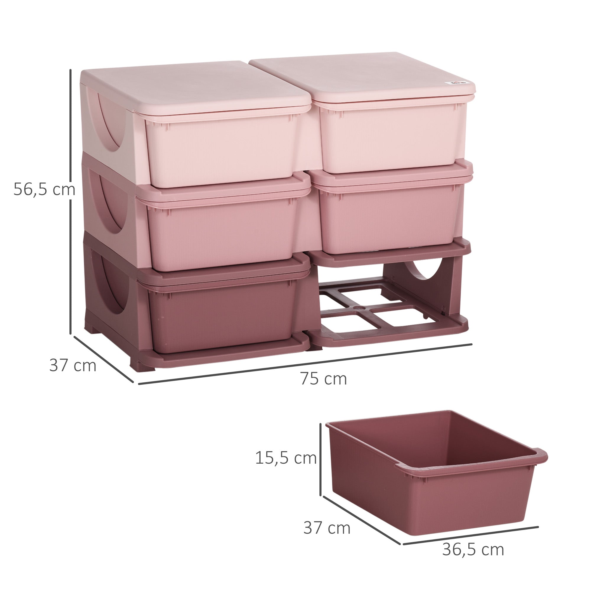 Drawer Cabinet for Kids with Storage Space Storage Boxes Toy Organizer Toy Chest Six Levels for Kids' Room 3-6 Years Children's Furniture Pink 75 x 37 x 56.5 cm