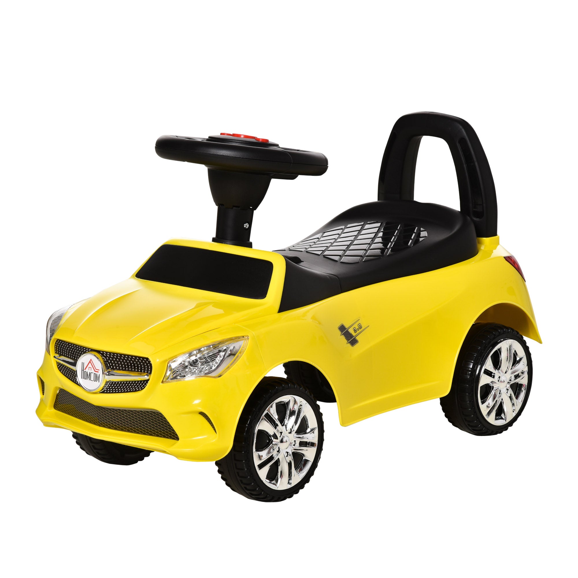 Ride-On Car for Kids with Steering Wheel, Headlights, and Integrated Music, Car for Kids in PP and Metal, 63.5x28x36 cm, Yellow