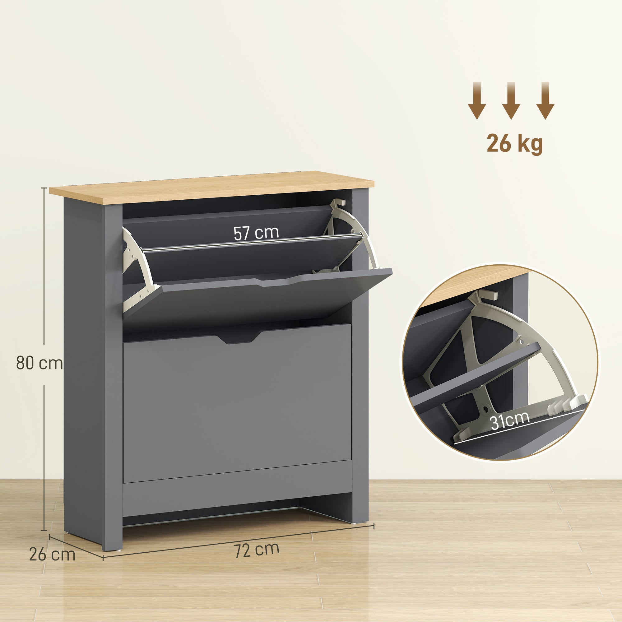 Shoe Cabinet with 2 Tilt-Out Compartments, Narrow Shoe Storage with Adjustable Divider, Holds up to 12 Pairs — 28.3 x 10.2 x 31.5 in (72 x 26 x 80 cm), Dark Gray