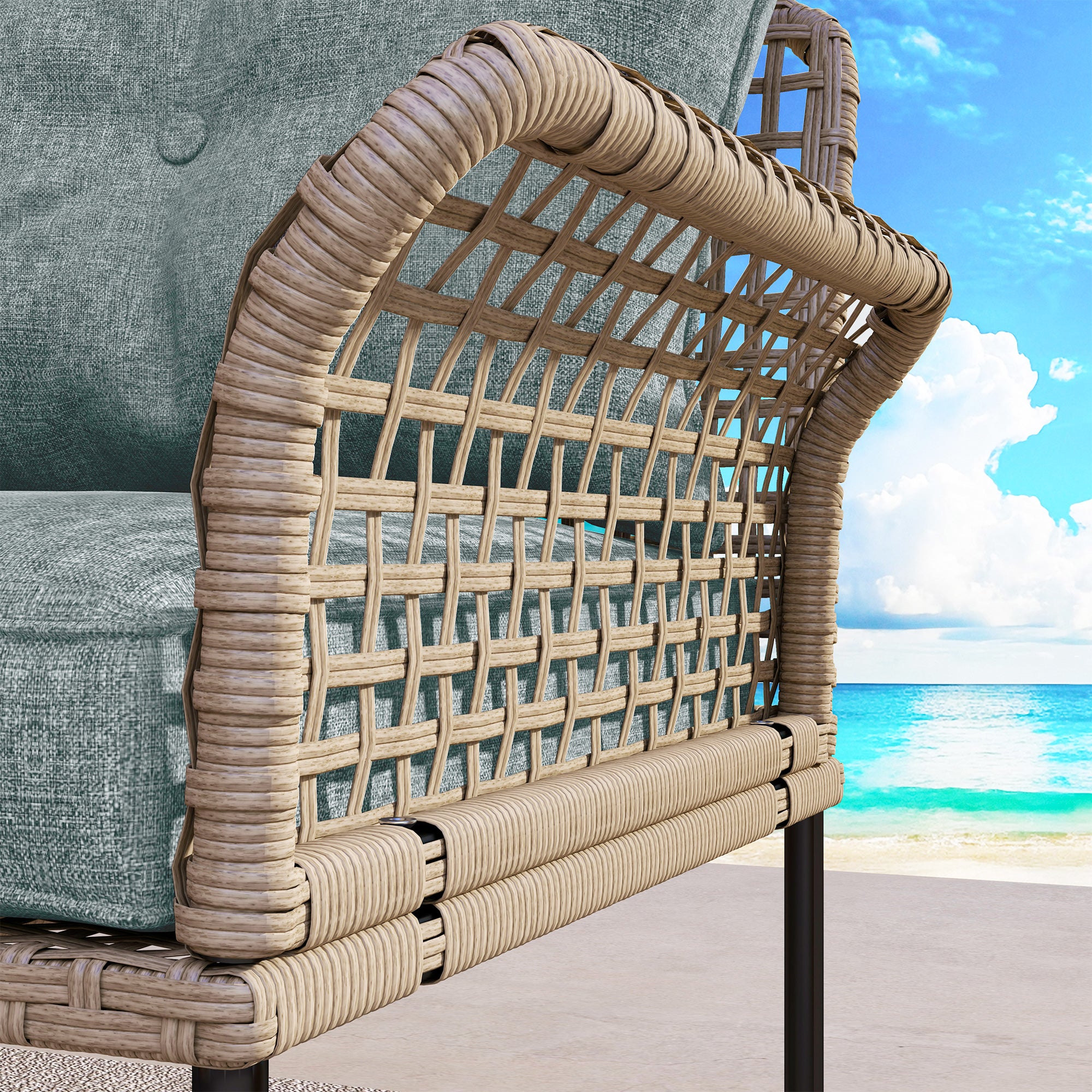 5-Piece Gray Synthetic Rattan Garden Furniture Set Outdoor Garden Includes 2 Corner Sofas, 1 Outdoor Sofa, 1 Footstool, 1 Coffee Table with Cushions