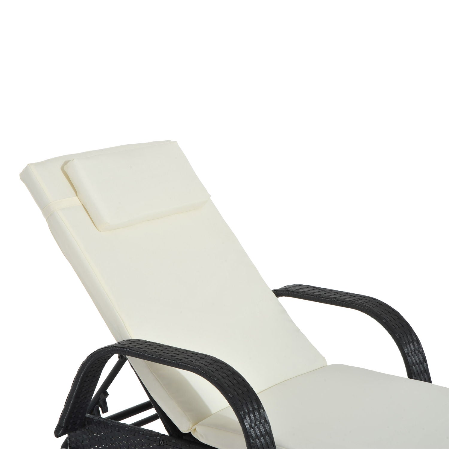 Poly Rattan Sun Lounger with 5-Position Adjustable Backrest, Cushion Pad, Wheels, Pillow, 160 kg Load Capacity Reclining Chair for Garden, 200x73x30-103cm, Black