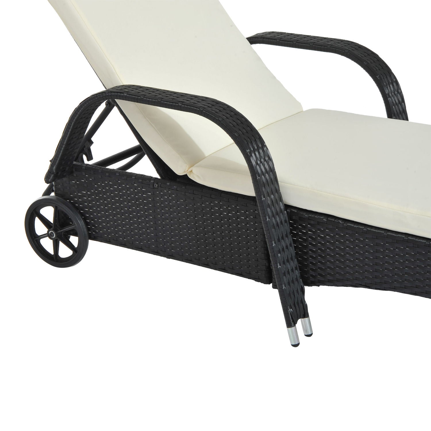 Poly Rattan Sun Lounger with 5-Position Adjustable Backrest, Cushion Pad, Wheels, Pillow, 160 kg Load Capacity Reclining Chair for Garden, 200x73x30-103cm, Black