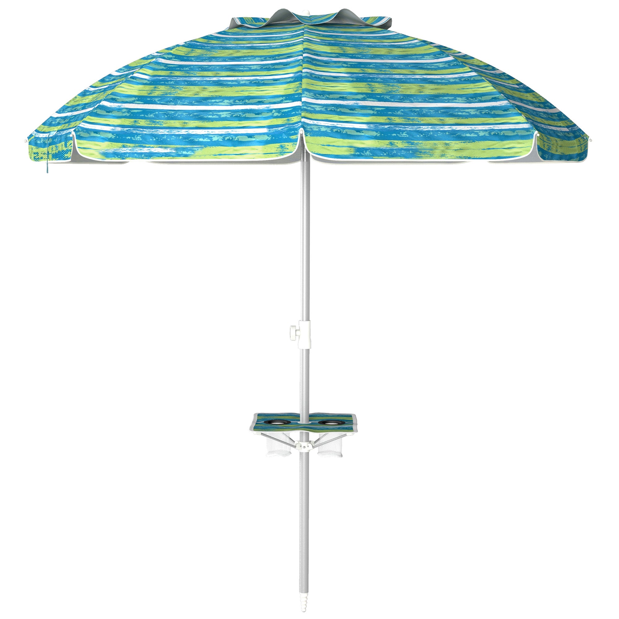 Beach Umbrella Ø190x215 cm Patio Umbrella with 45° Tilt Adjustable Height Table with Cup Holders Anti-UV Waterproof Carry Bag for Garden Pool Multicolor