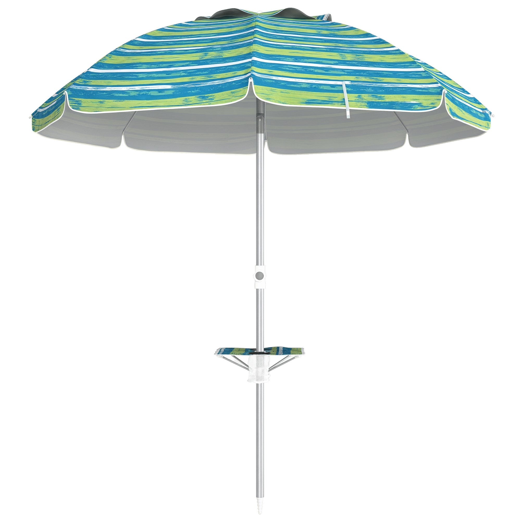 Beach Umbrella Ø190x215 cm Patio Umbrella with 45° Tilt Adjustable Height Table with Cup Holders Anti-UV Waterproof Carry Bag for Garden Pool Multicolor