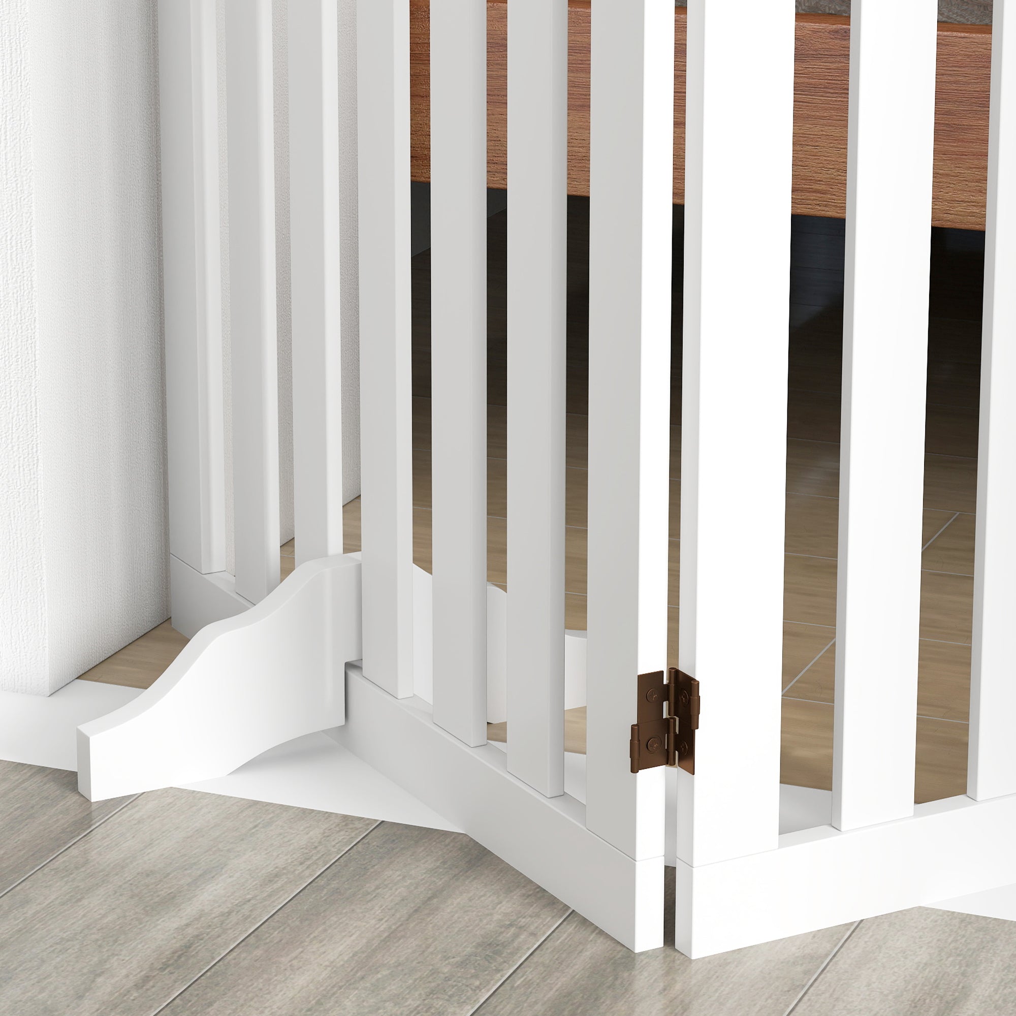 Dog Barrier 3-piece, 155 x 61 cm Foldable Door Guard with 2 Support Feet, Freestanding Dog Gate, Stair Gate for Medium Dogs, for Hallway, Stairs, White