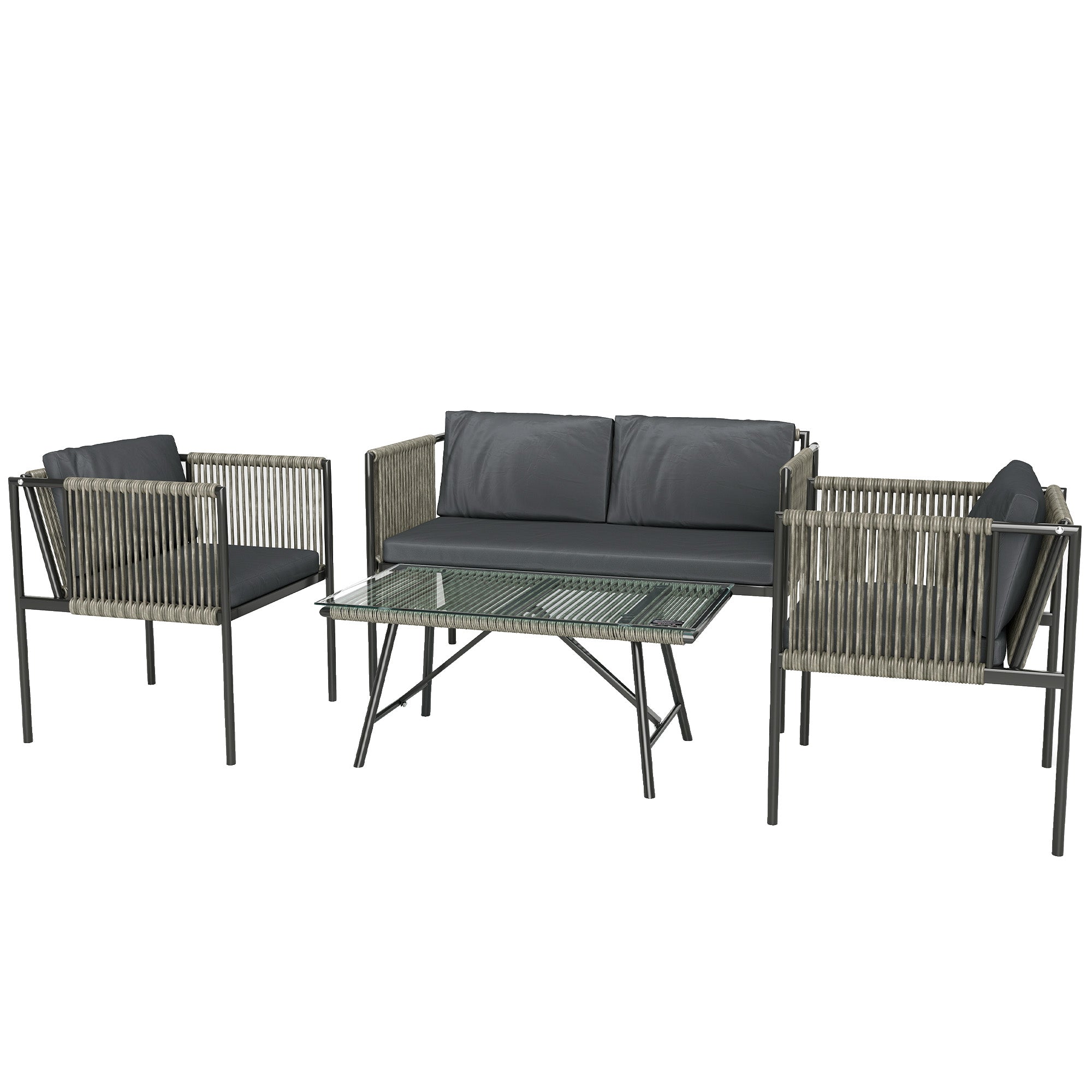 Garden Furniture Set made of Poly Rattan Lounge Set with 2-Seater Sofa Armchair Glass Table Cushions Weatherproof Balcony Furniture for 4 People Outdoor Seating Group Patio Furniture for Garden Balcony Gray