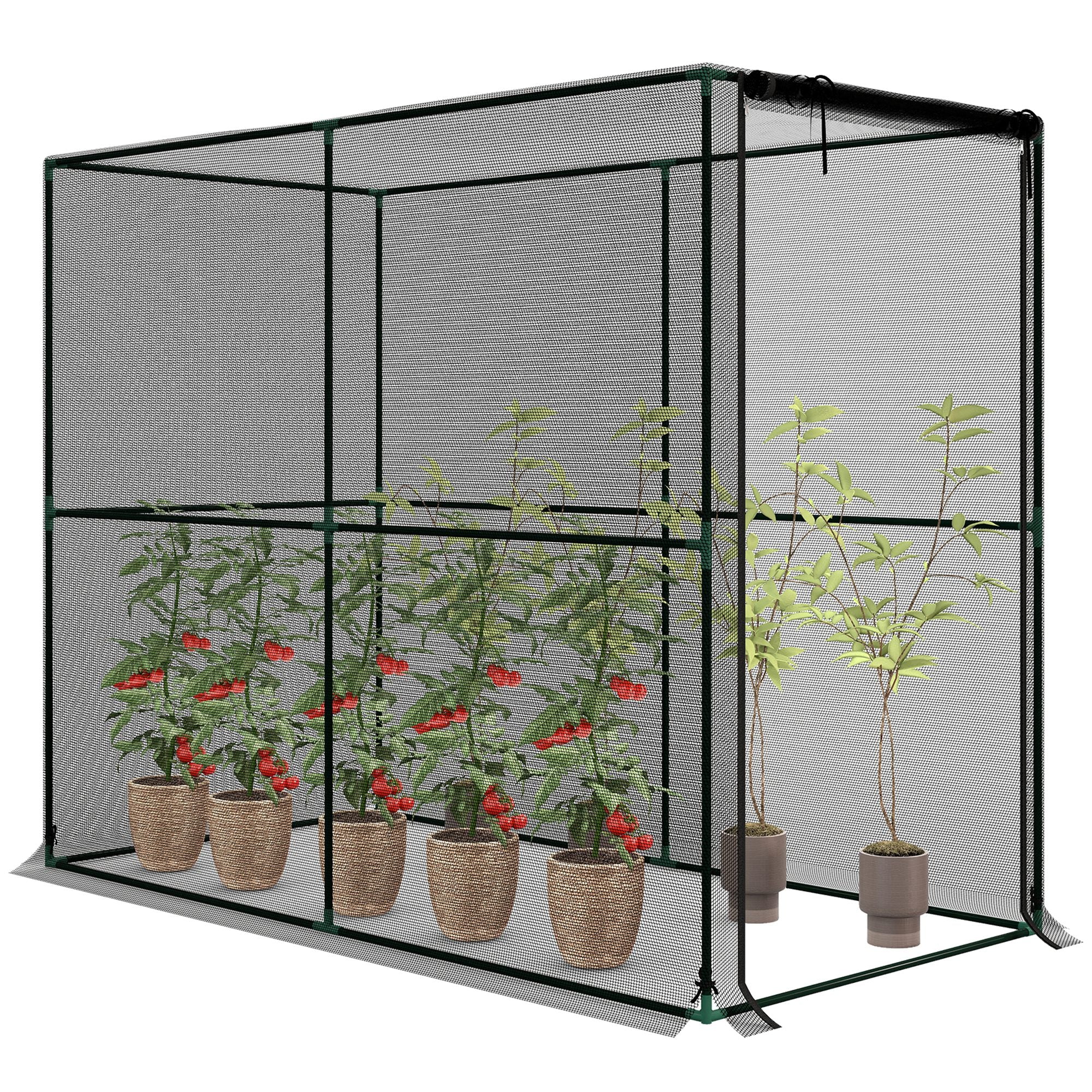 Fine-Mesh Plant Protection Net with Steel Frame & Zip Door, 200 x 100 x 160 cm (78.7 x 39.4 x 63 in) — Black