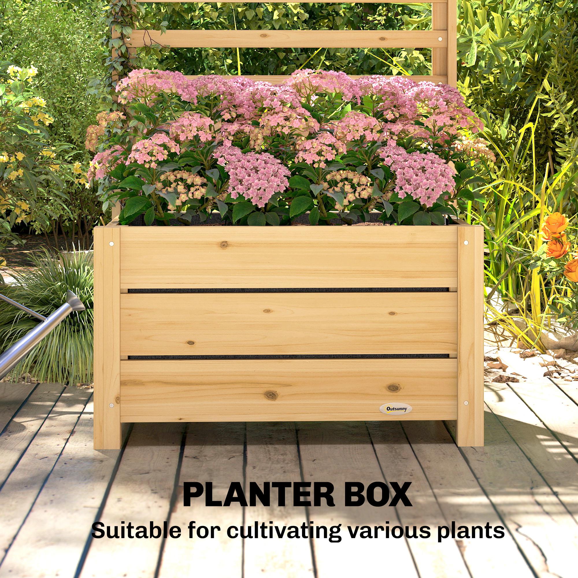 Raised Planter with Trellis — Natural Spruce Wood, Drainage Hole, Non-Woven Liner, 60 x 39 x 120 cm (23.6 x 15.4 x 47.2 in)
