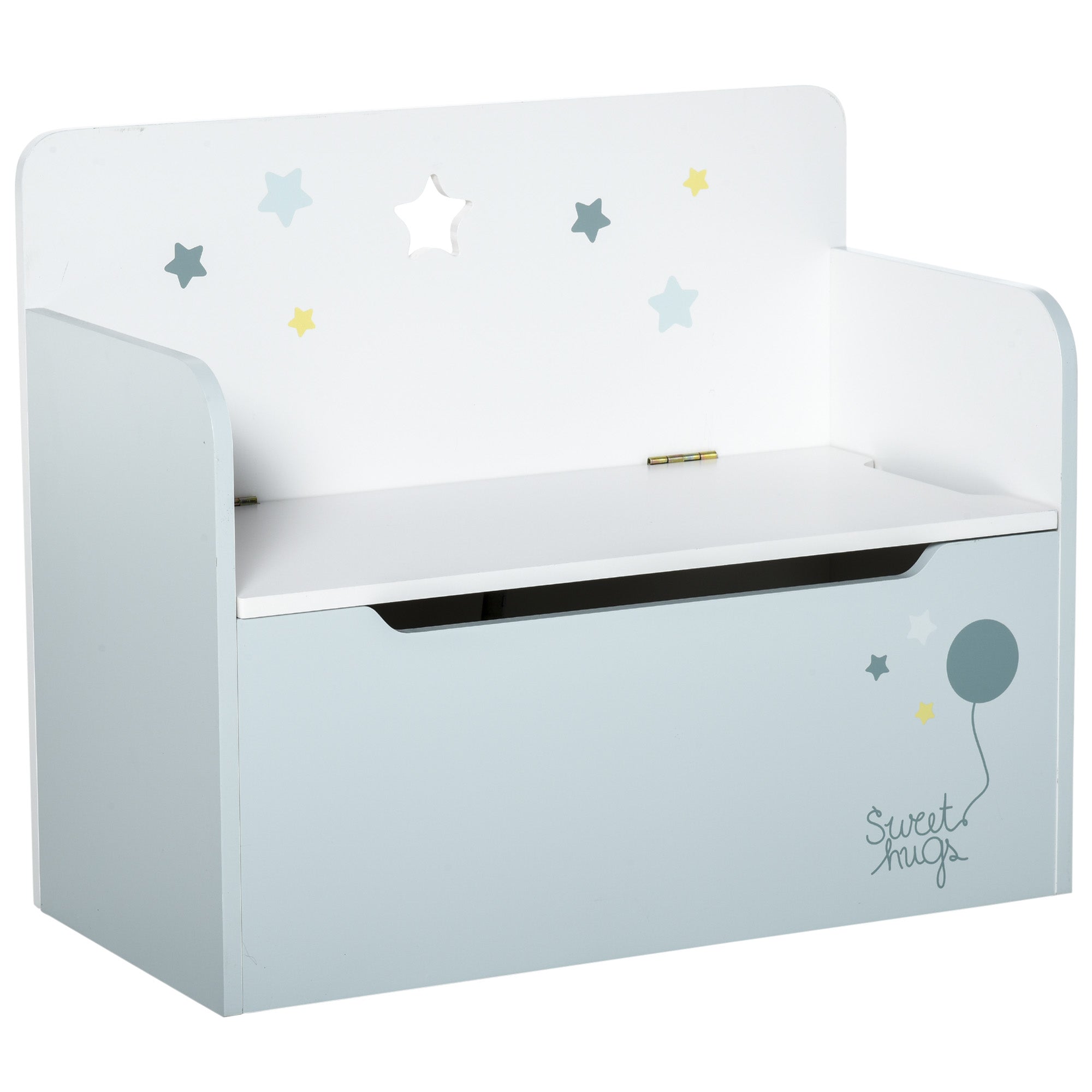 Kids 2-in-1 Wooden Storage Bench with Backrest for Children 3-6 Years Old, 60x30x50 cm, Light Blue