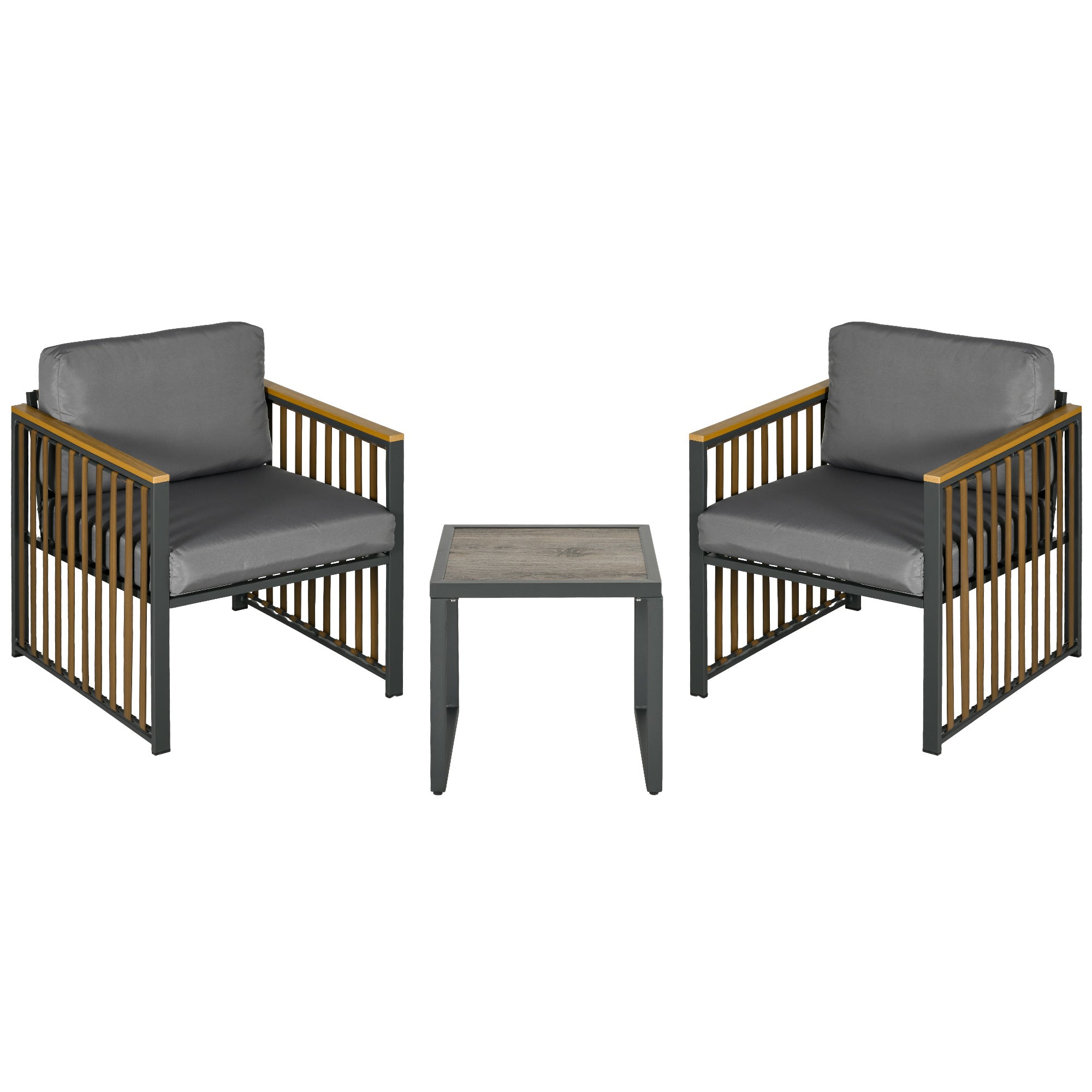 Garden Furniture Set 3 pcs, Bistro Set incl. Coffee Table, 2 Chairs, Garden Seating Group with Cushions, Patio Furniture Balcony Set for Terrace, Gray