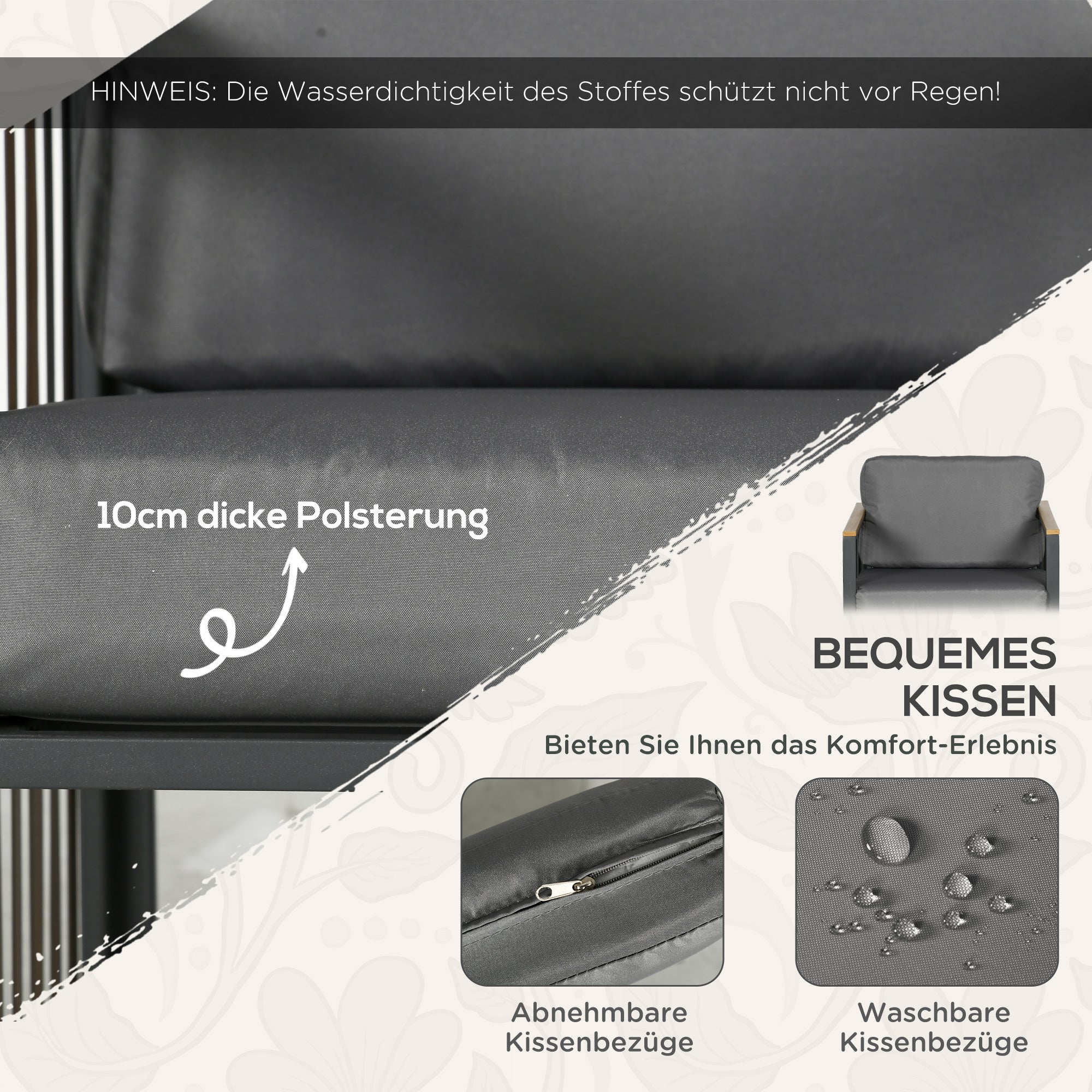 Garden Furniture Set 3 pcs, Bistro Set incl. Coffee Table, 2 Chairs, Garden Seating Group with Cushions, Patio Furniture Balcony Set for Terrace, Gray