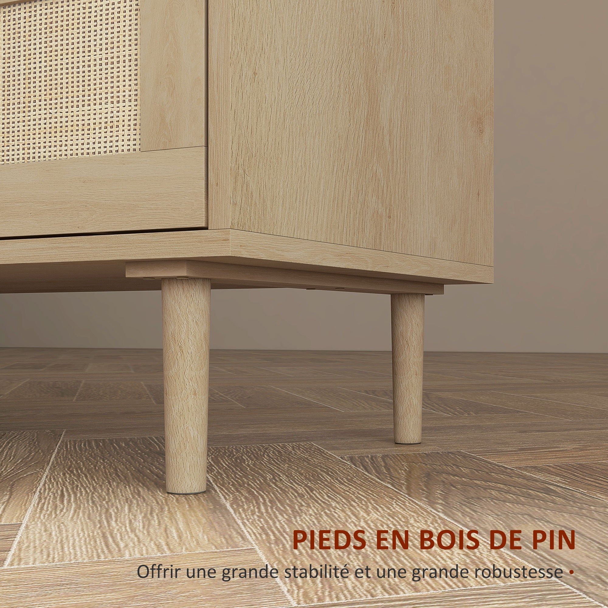 6-Drawer Chest Storage Unit with Wicker Weave Dimensions 110L x 40W x 75H cm Light Wood Look