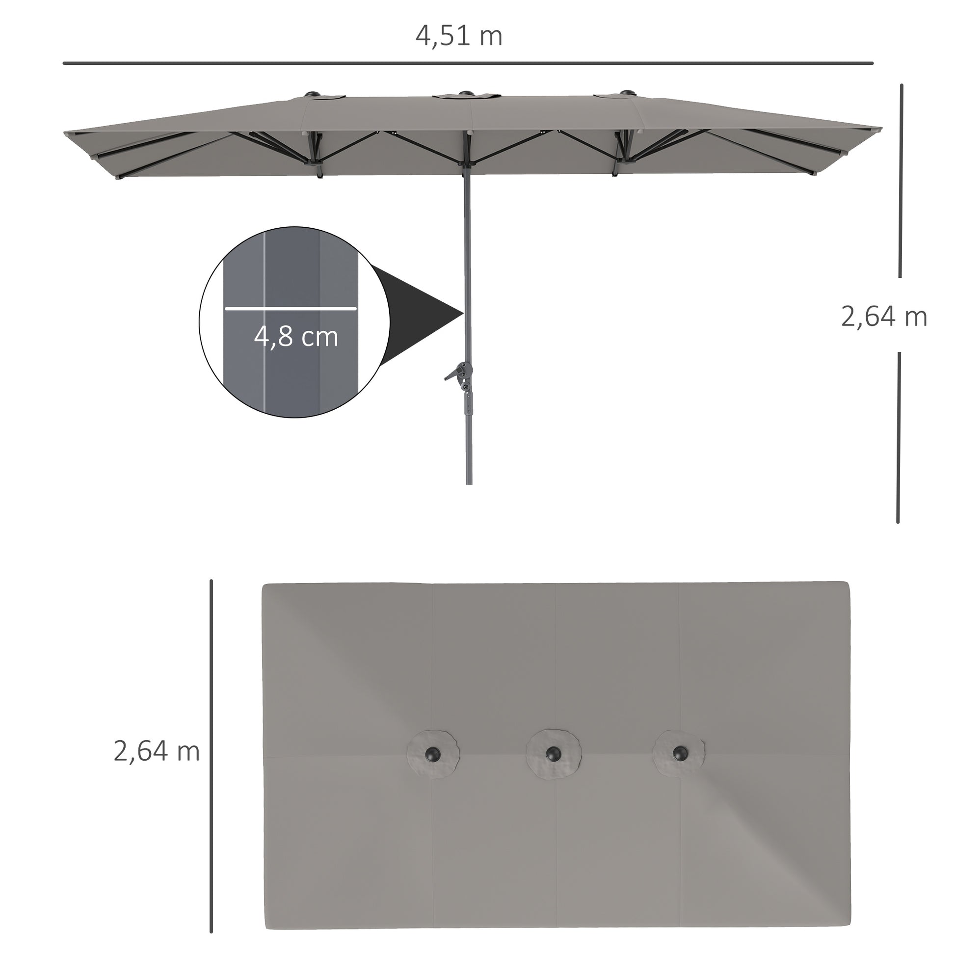 Double Sun Umbrella with Crank 451 x 264 cm, UV Protection 50+ Parasol, Windproof Garden Umbrella Balcony Umbrella Aluminum Market Umbrella Sun Protection for Balcony Terrace Garden Dark Gray