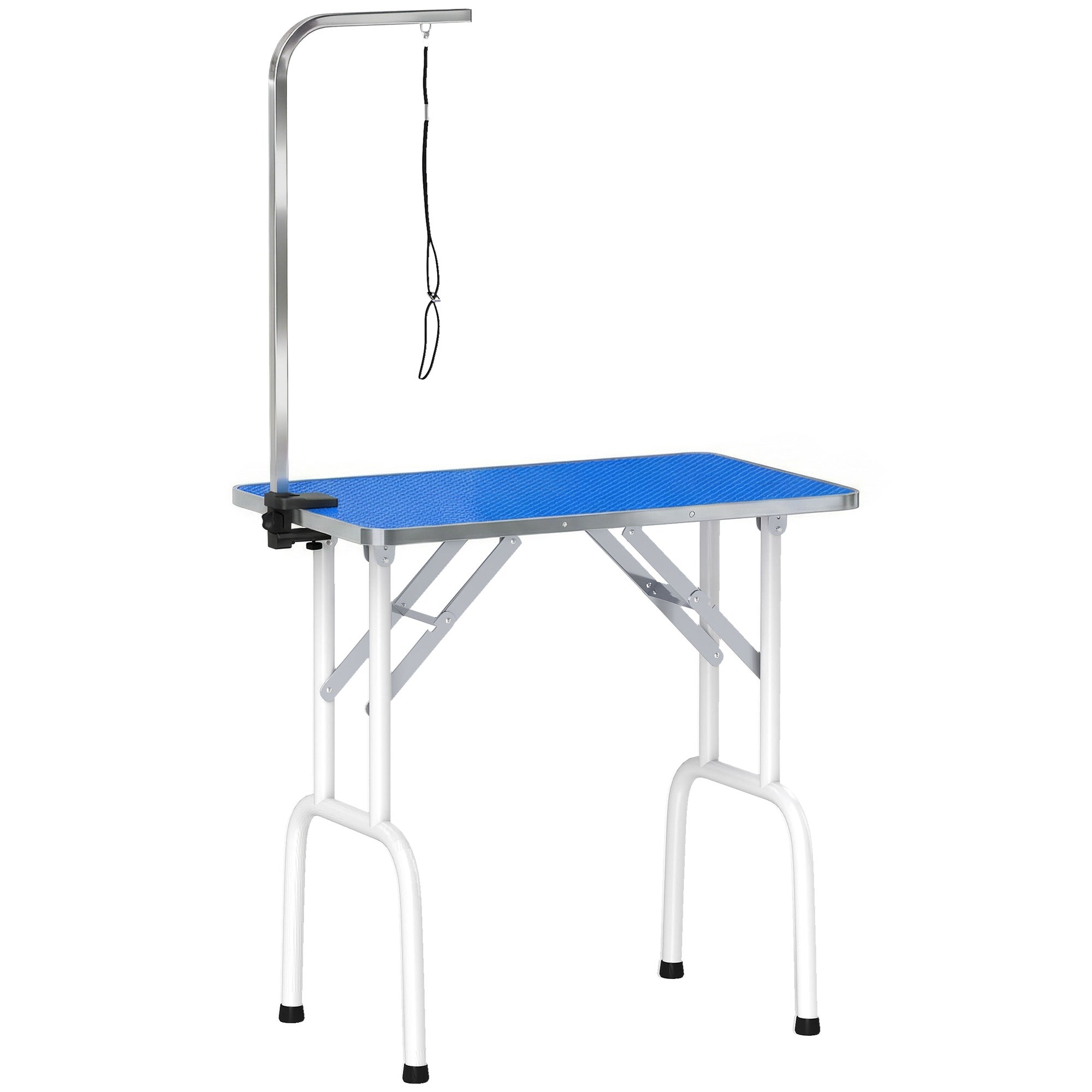 Folding Dog Grooming Table, Non-Slip Top, Adjustable Stainless Steel Arm, for Small & Medium Dogs, 32 x 19 x 31.5 in, Blue