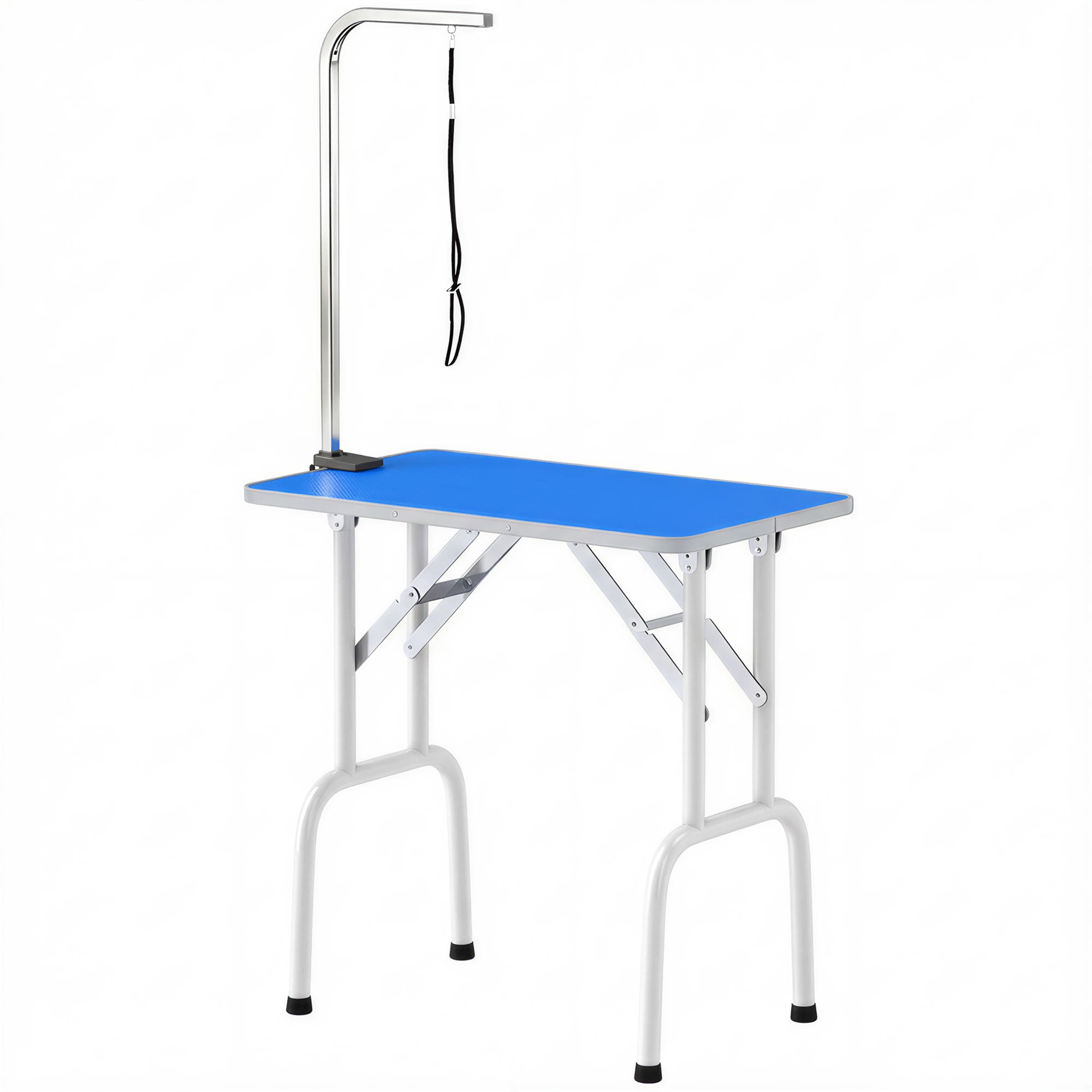 Folding Dog Grooming Table, Non-Slip Top, Adjustable Stainless Steel Arm, for Small & Medium Dogs, 32 x 19 x 31.5 in, Blue