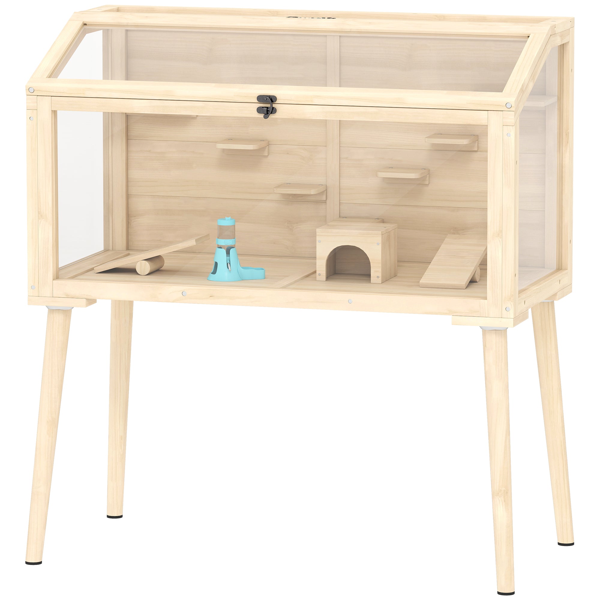 Hamster Cage — Small Animal Habitat with Accessories, Water Bottle, 43.3 x 20.5 x 39.8 in (110 x 52 x 101 cm), Wood & Plastic