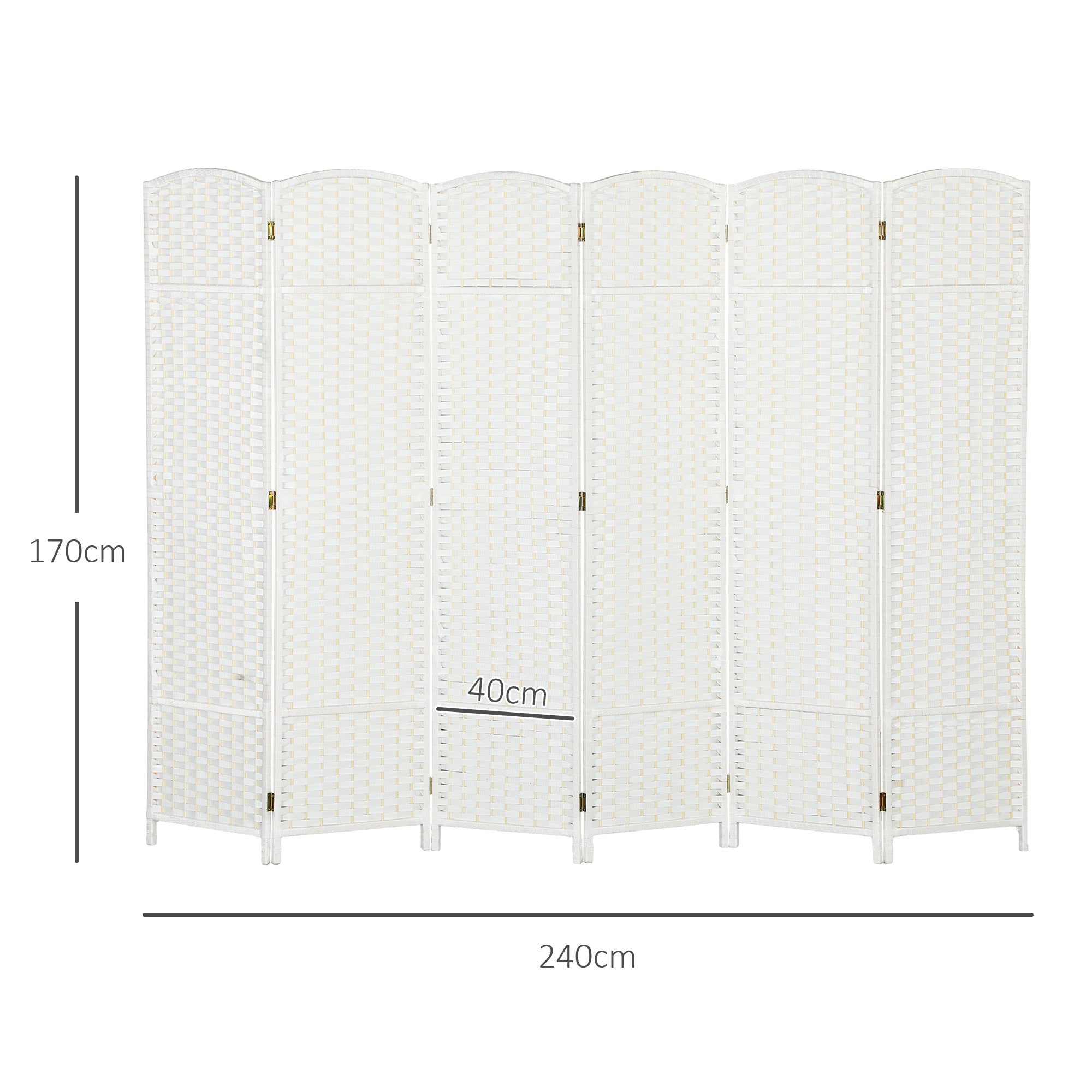 6-Panel Room Divider 240x170 cm Folding Room Separator for Living Room Bedroom Office White