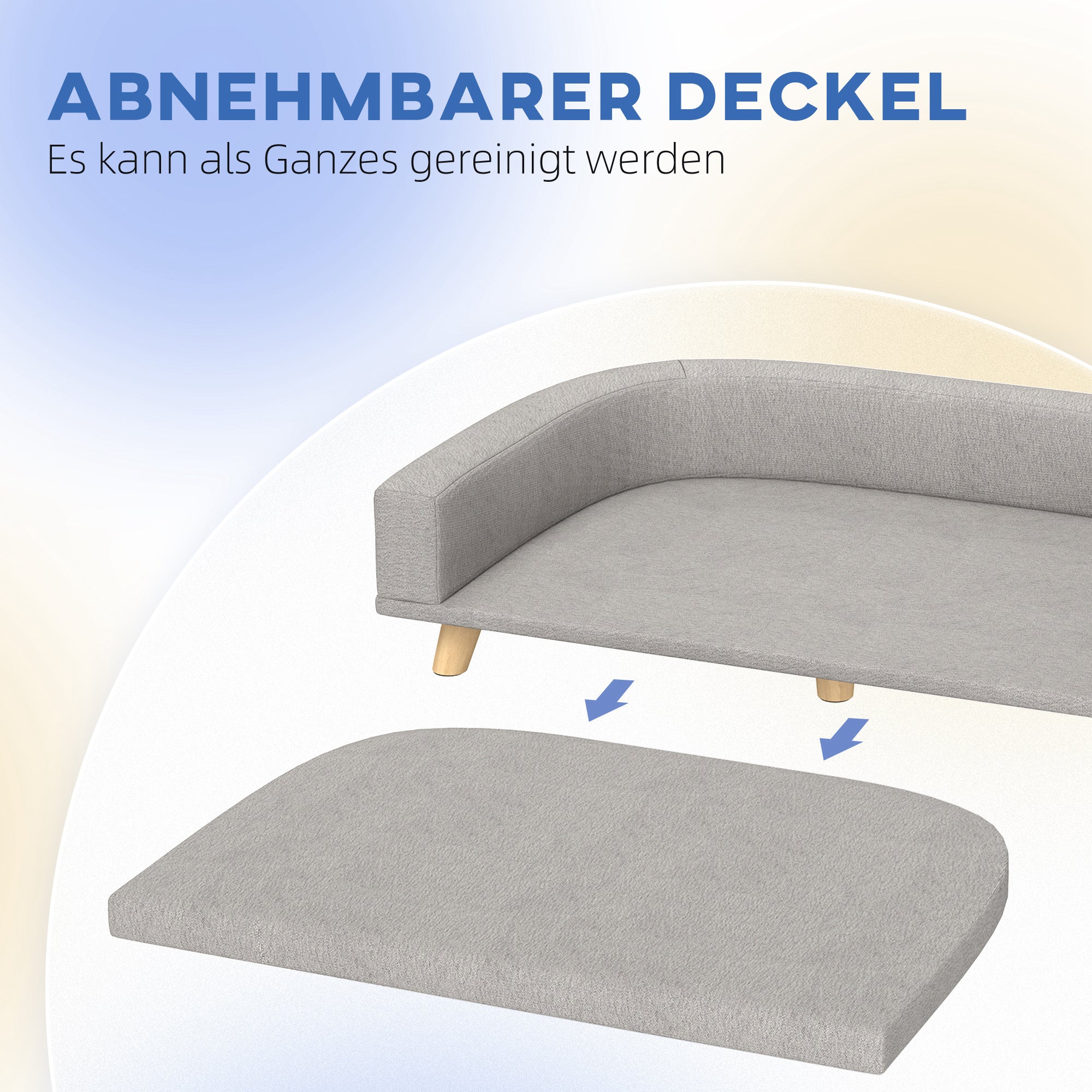 Dog Sofa, Dog Bed, Dog Couch with Elevated Design, Pet Sofa with Cushion, Dog Armchair with Wooden Legs, Cat Sofa for Large Dogs, 98 x 67 x 25 cm, Gray