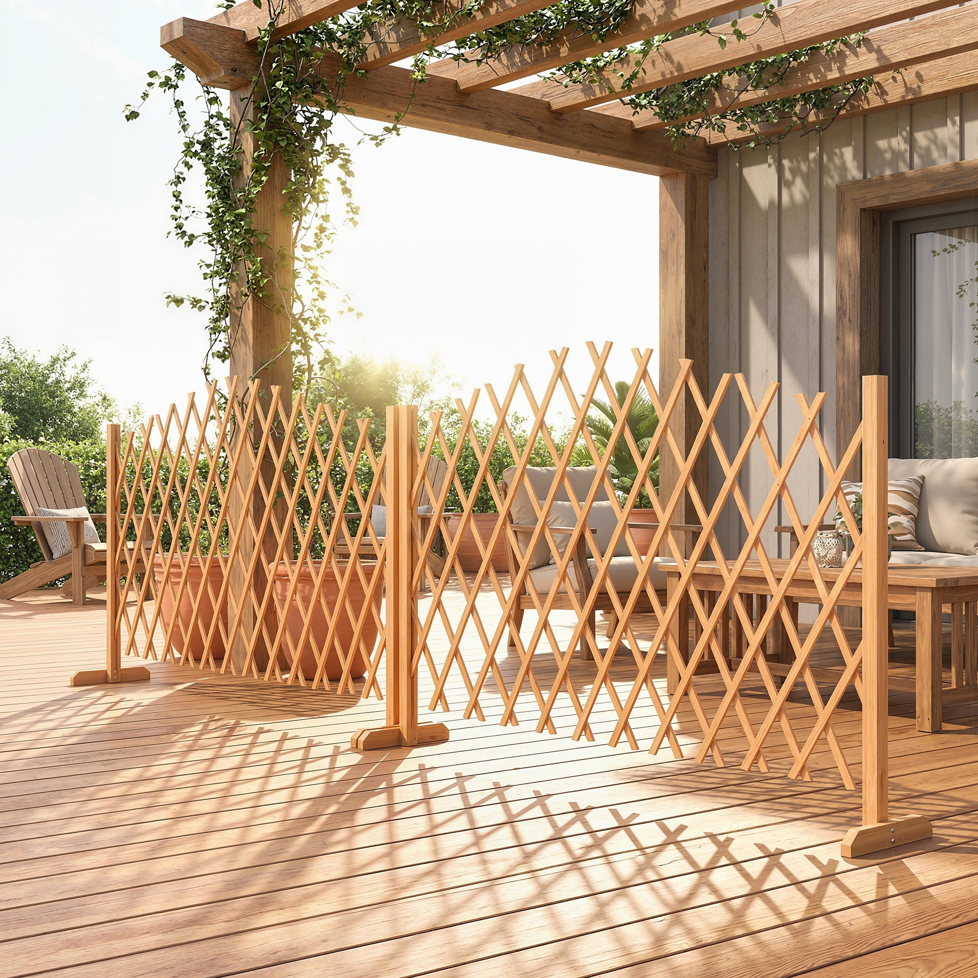 2-Piece Expandable Scissor Trellis with Feet, Freestanding Folding Garden Screen & Plant Support, Pine Wood, 71 x 12 x 40.6 in (180 x 30 x 103 cm) - Brown