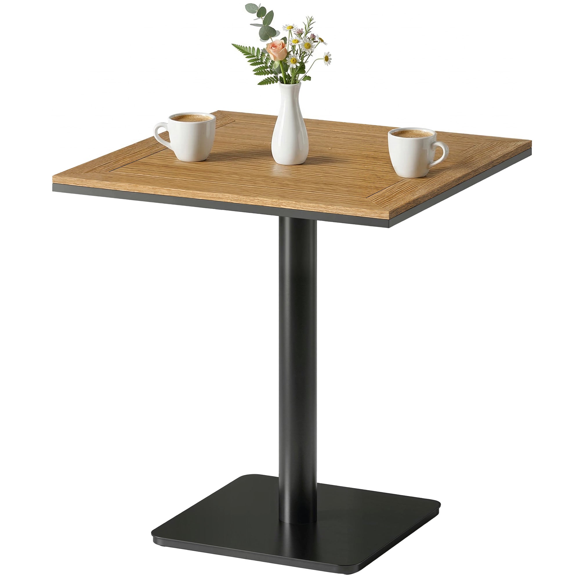 Square Balcony Table 70 x 70 cm (27.6 x 27.6 in) — 74 cm (29.1 in) High, Wood-Look WPC Top & Metal Frame, 30 kg (66 lb) Capacity — Natural Wood