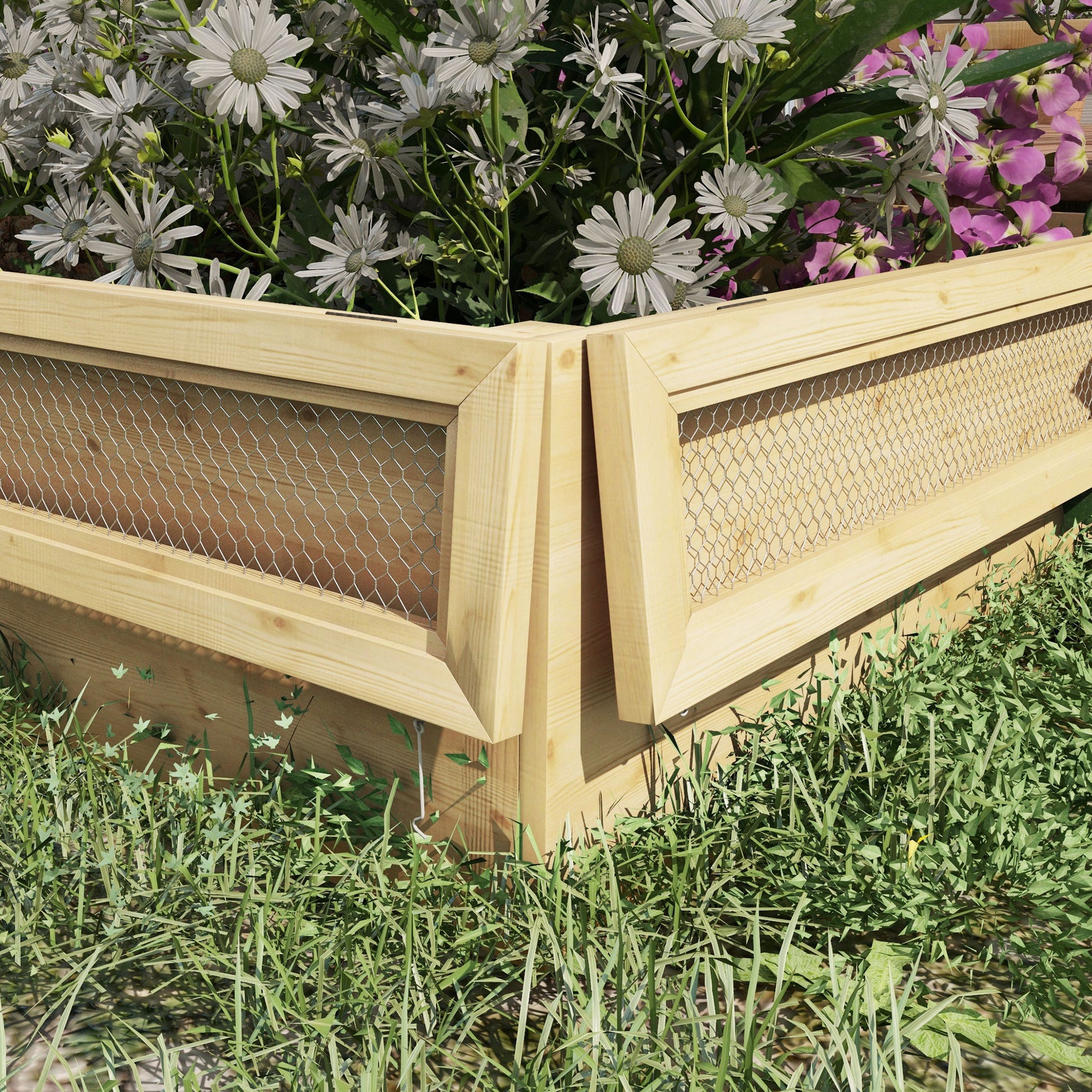 Raised Garden Planter with Trellis, Herbal Bed, Wooden Plant Box, Flower Box for Garden, Balcony, Natural Wood, 183 x 98.5 x 95 cm