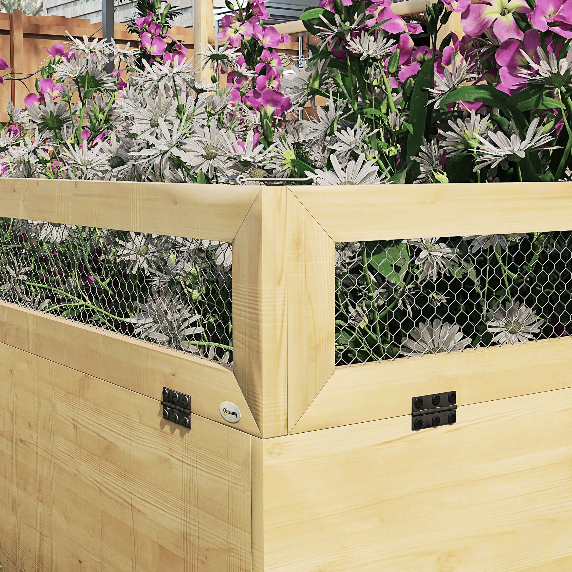 Raised Garden Planter with Trellis, Herbal Bed, Wooden Plant Box, Flower Box for Garden, Balcony, Natural Wood, 183 x 98.5 x 95 cm