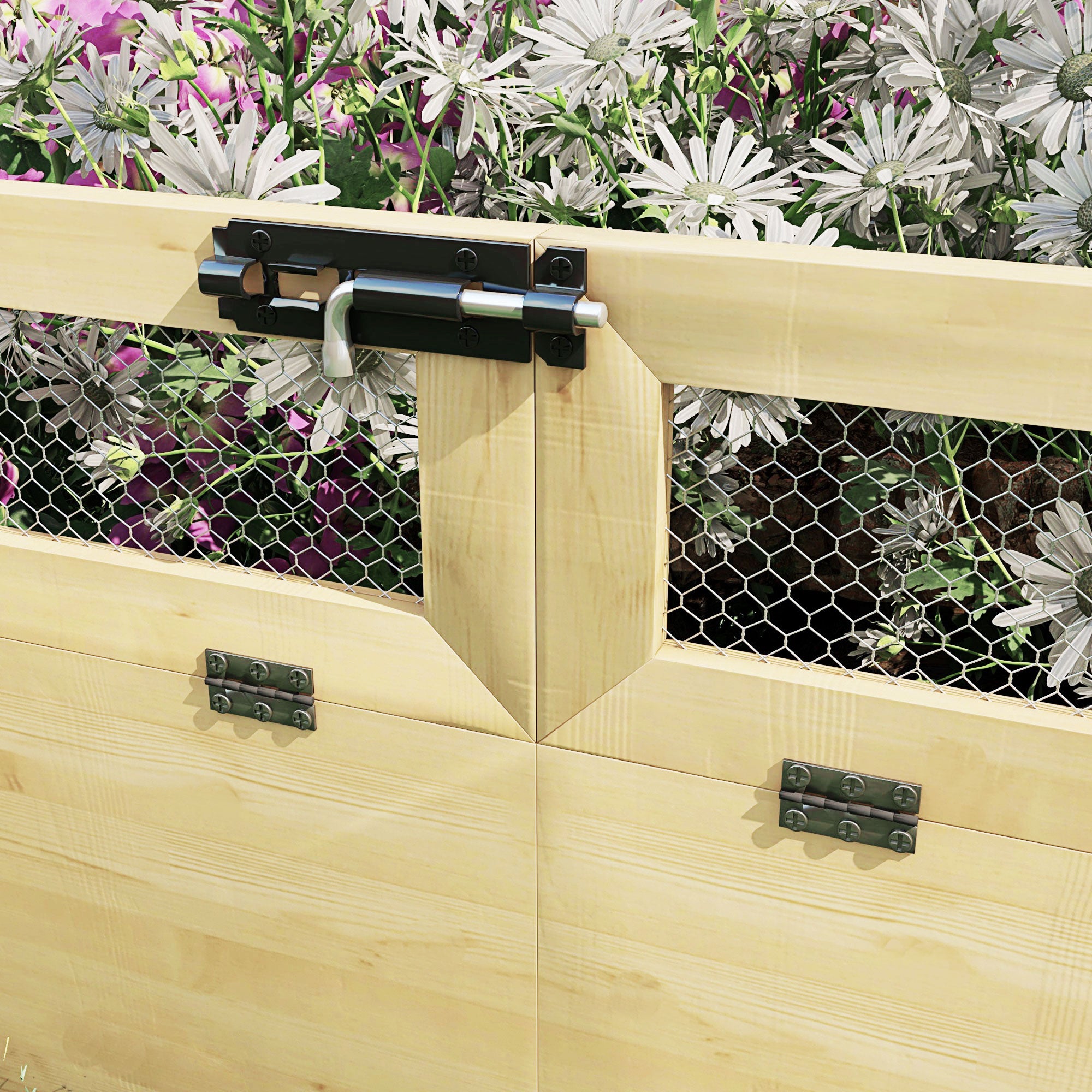 Raised Garden Planter with Trellis, Herbal Bed, Wooden Plant Box, Flower Box for Garden, Balcony, Natural Wood, 183 x 98.5 x 95 cm