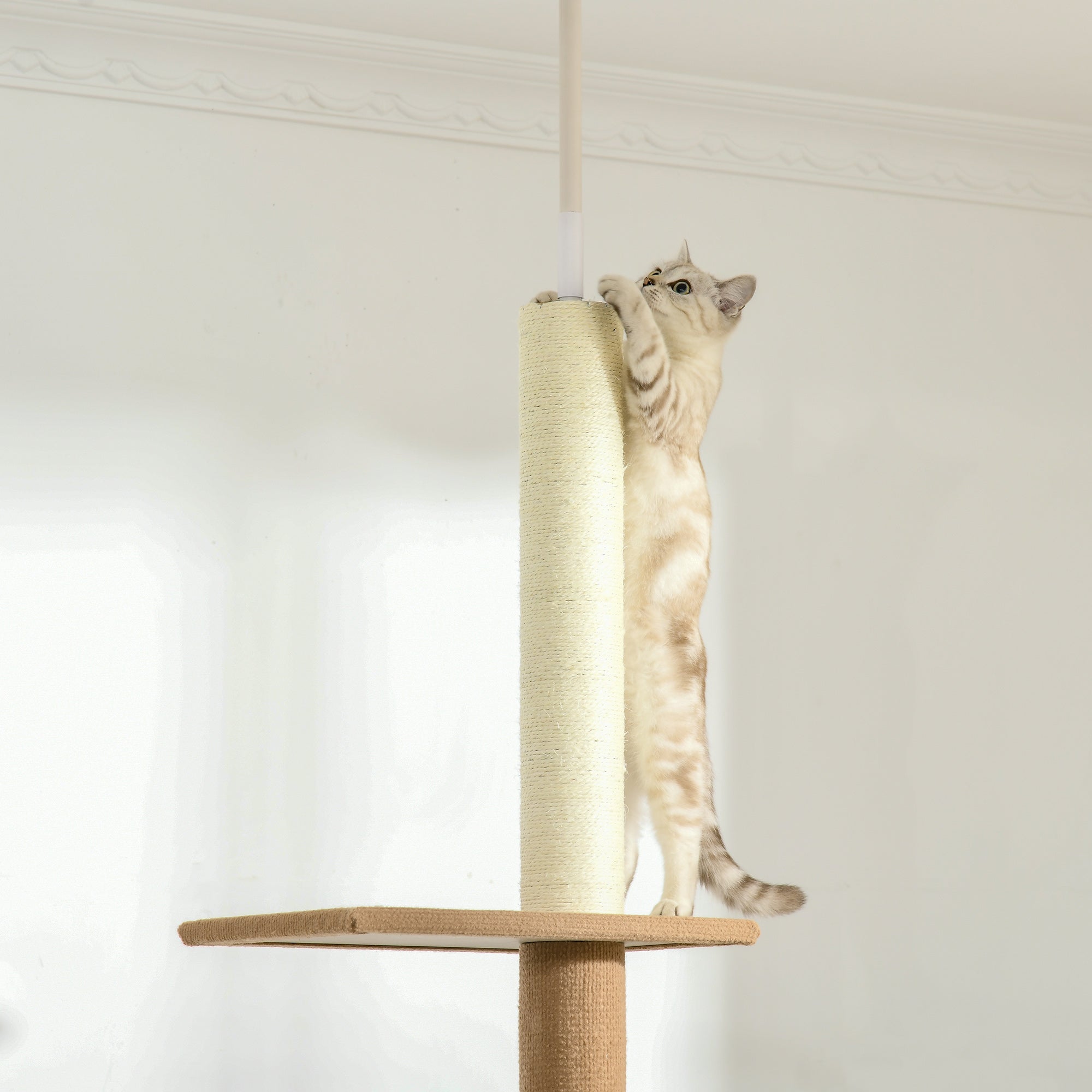 Ceiling-High Cat Tree, Adjustable Height 228-260 cm Climbing Tree for Cats with 3 Levels, Cat Scratching Tree, Floor-to-Ceiling Play Tree in Khaki