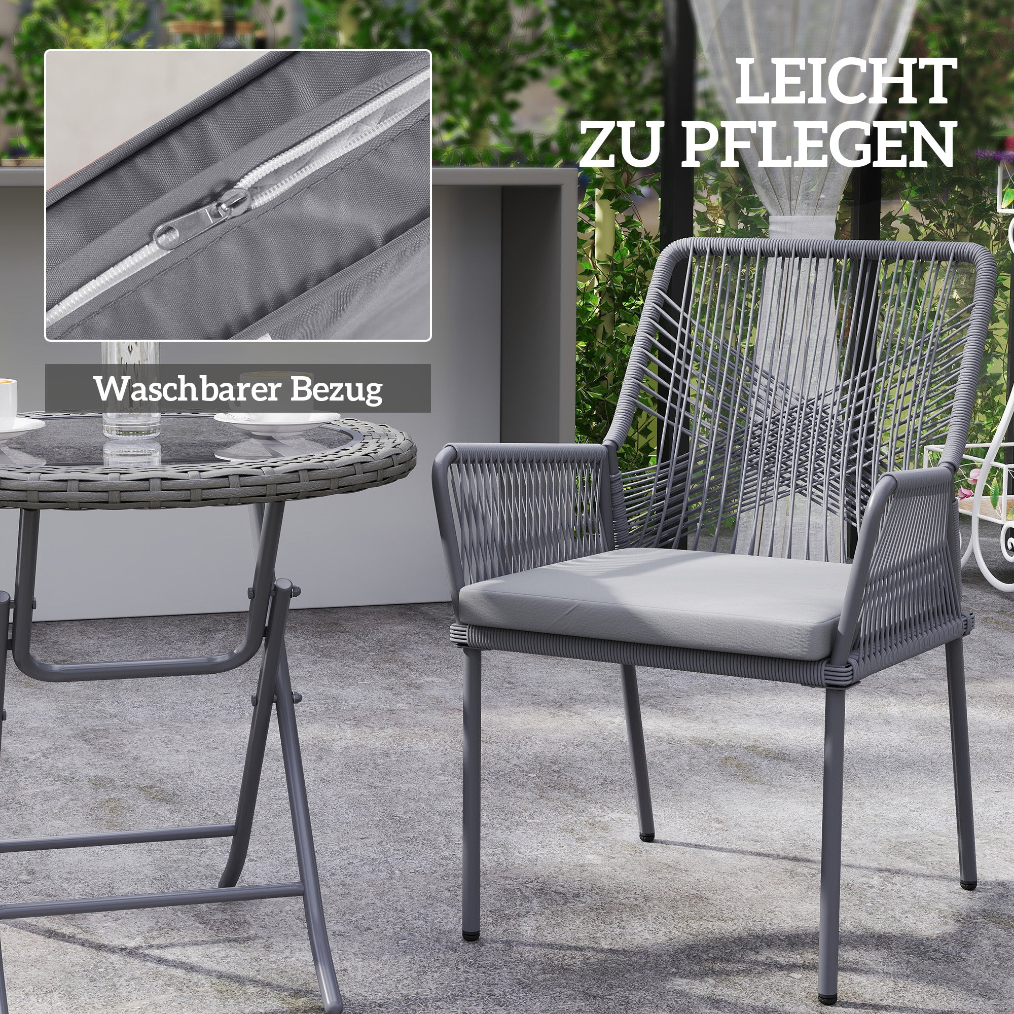 2-Piece Rattan Garden Chair Set Outdoor Furniture with Armrest Removable Backrest Cushion Weatherproof Essstühle Garden Chairs Balcony Chair Rattan Chair for Garden Balcony Terrace Dark Grey