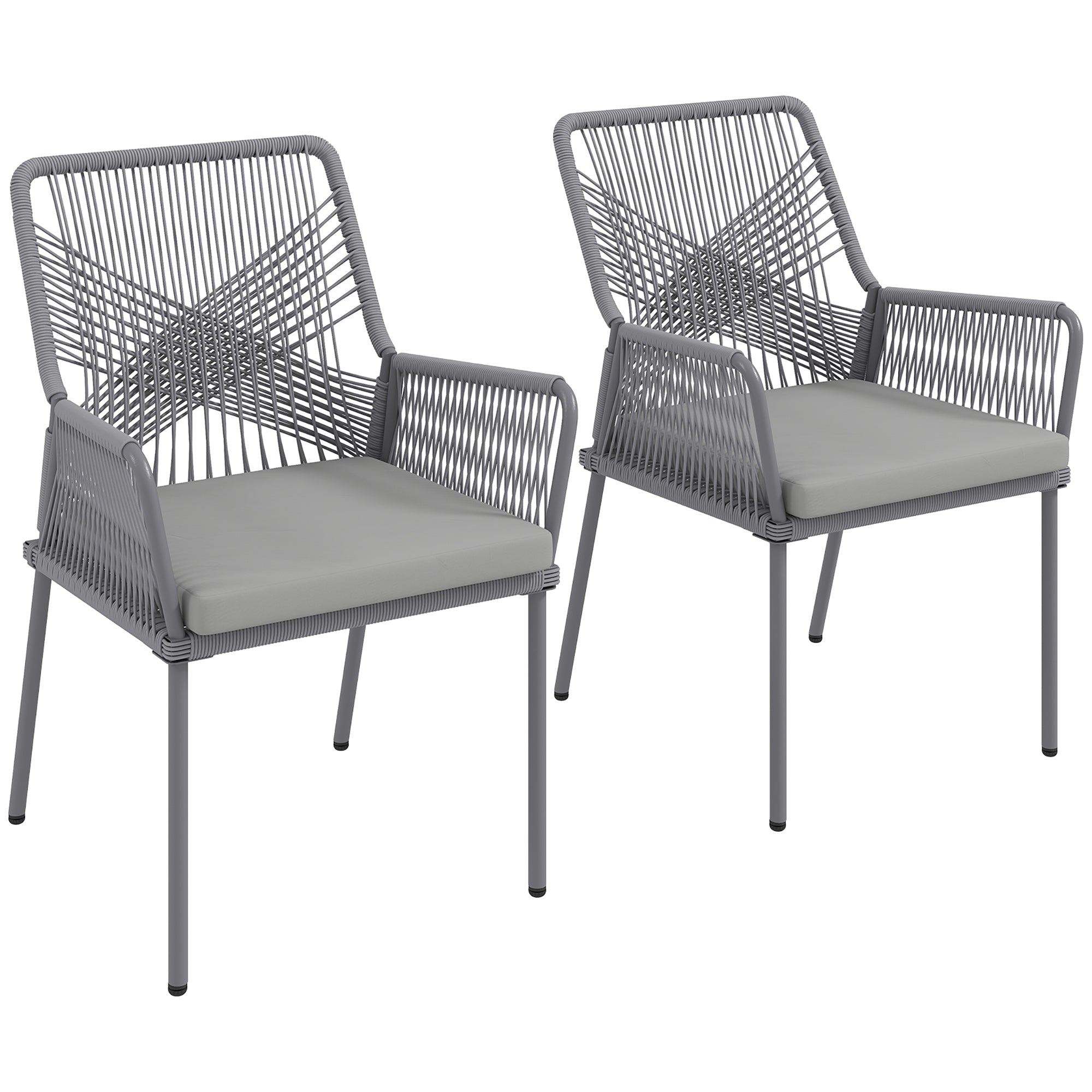 2-Piece Rattan Garden Chair Set Outdoor Furniture with Armrest Removable Backrest Cushion Weatherproof Essstühle Garden Chairs Balcony Chair Rattan Chair for Garden Balcony Terrace Dark Grey