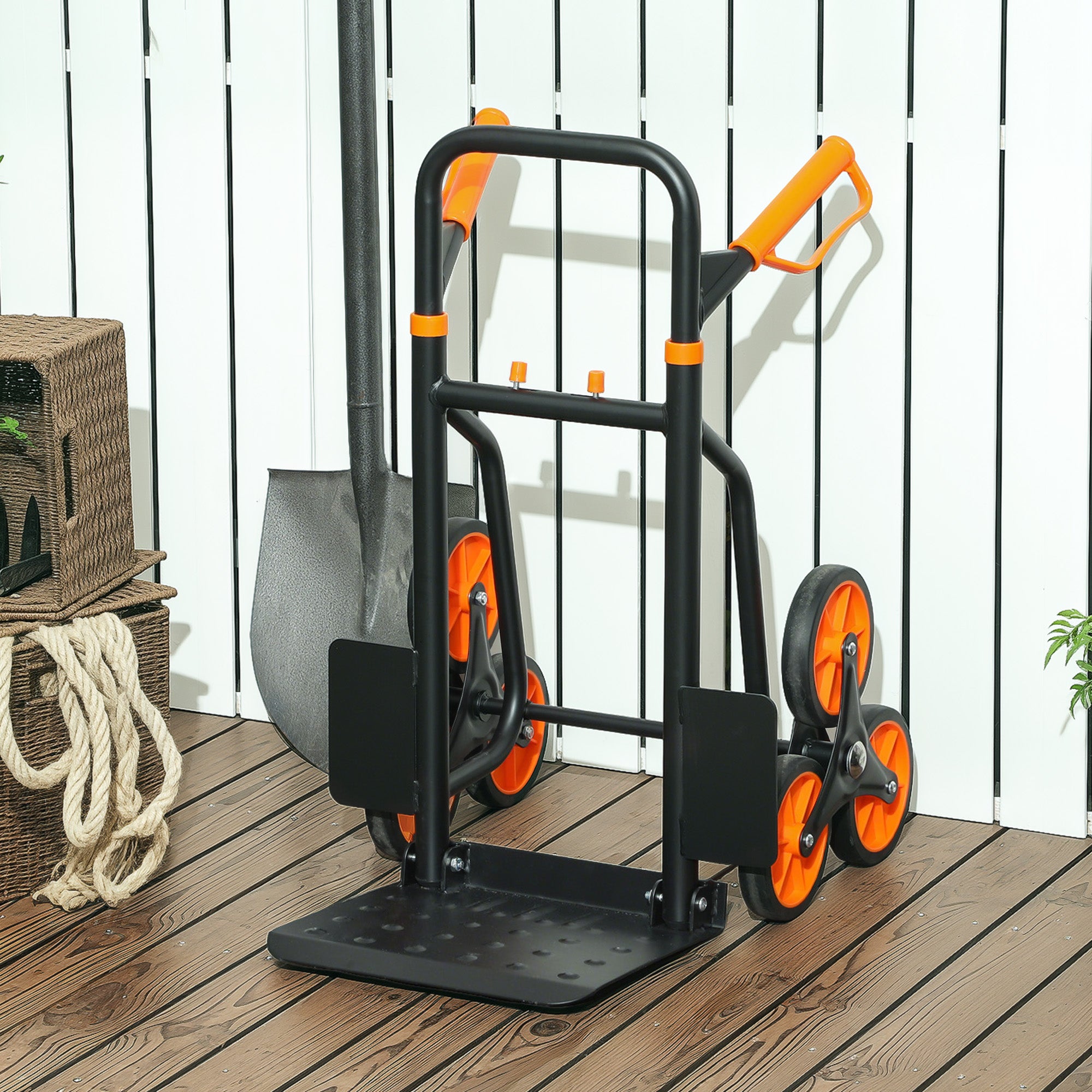 Folding 6-Wheel Stair-Climbing Hand Truck, Steel Frame, 265 lb Capacity, 42 in — Orange