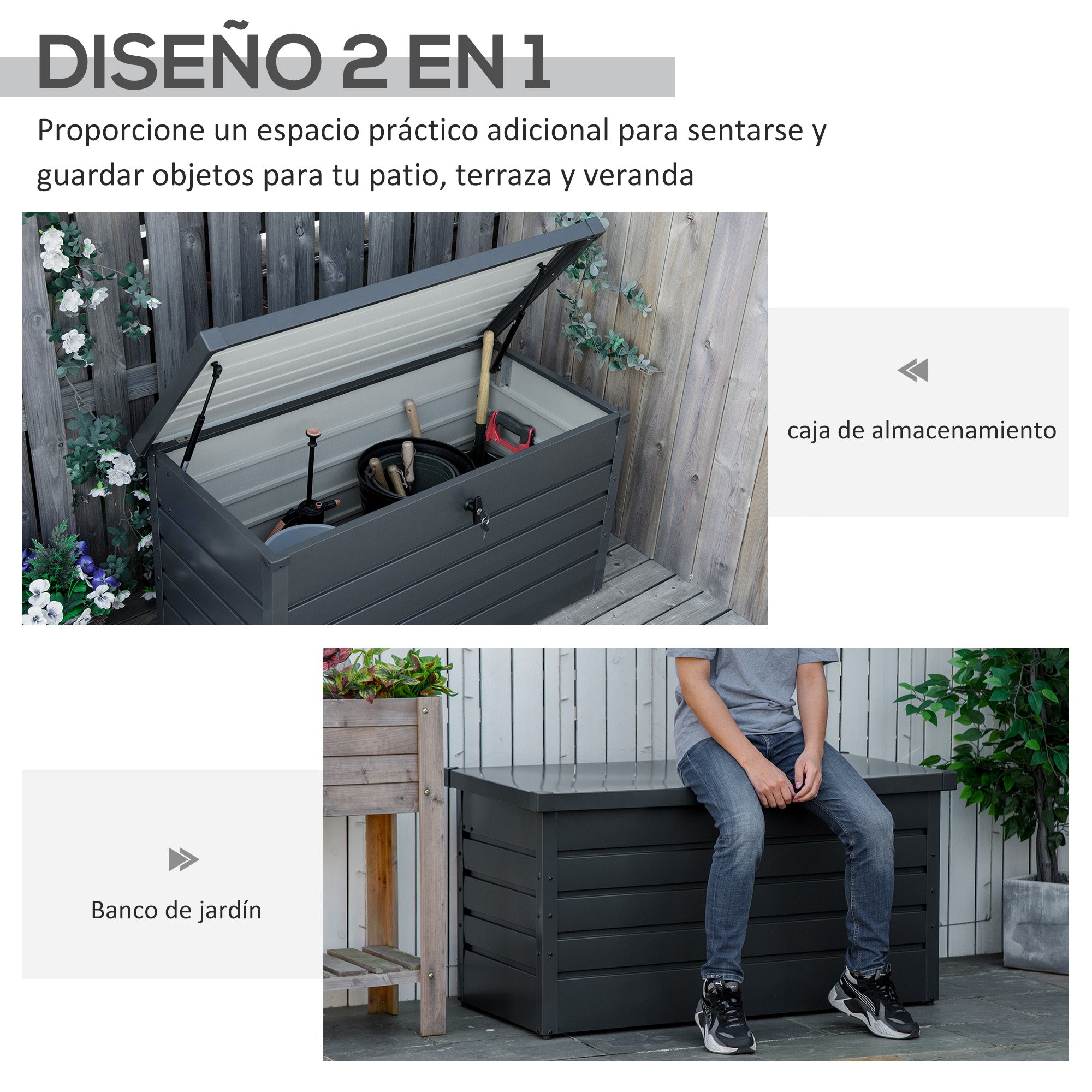 Outdoor Storage Chest 311L Steel Storage Trunk with Key Lock Pneumatic Pistons for Garden Terrace Patio 120x62x62 cm Dark Gray