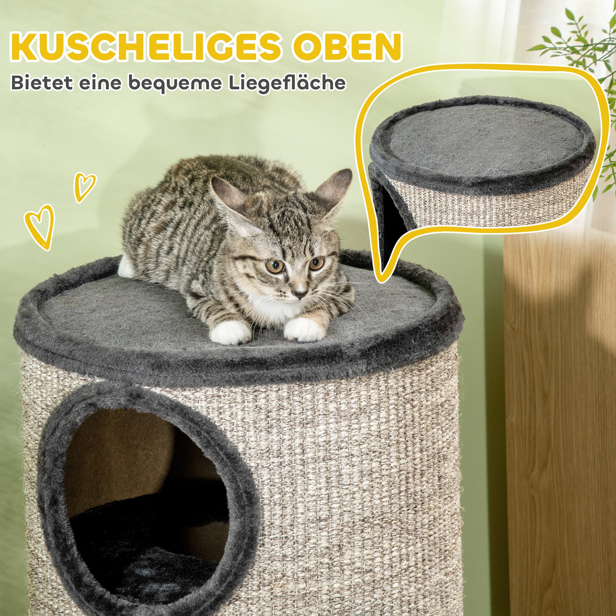 Scratching Barrel 70 cm High Ø 38 cm Three-Story Cat Barrel with Plush Edge, Cat Cave, Scratching Post for Small Cats, Light Gray
