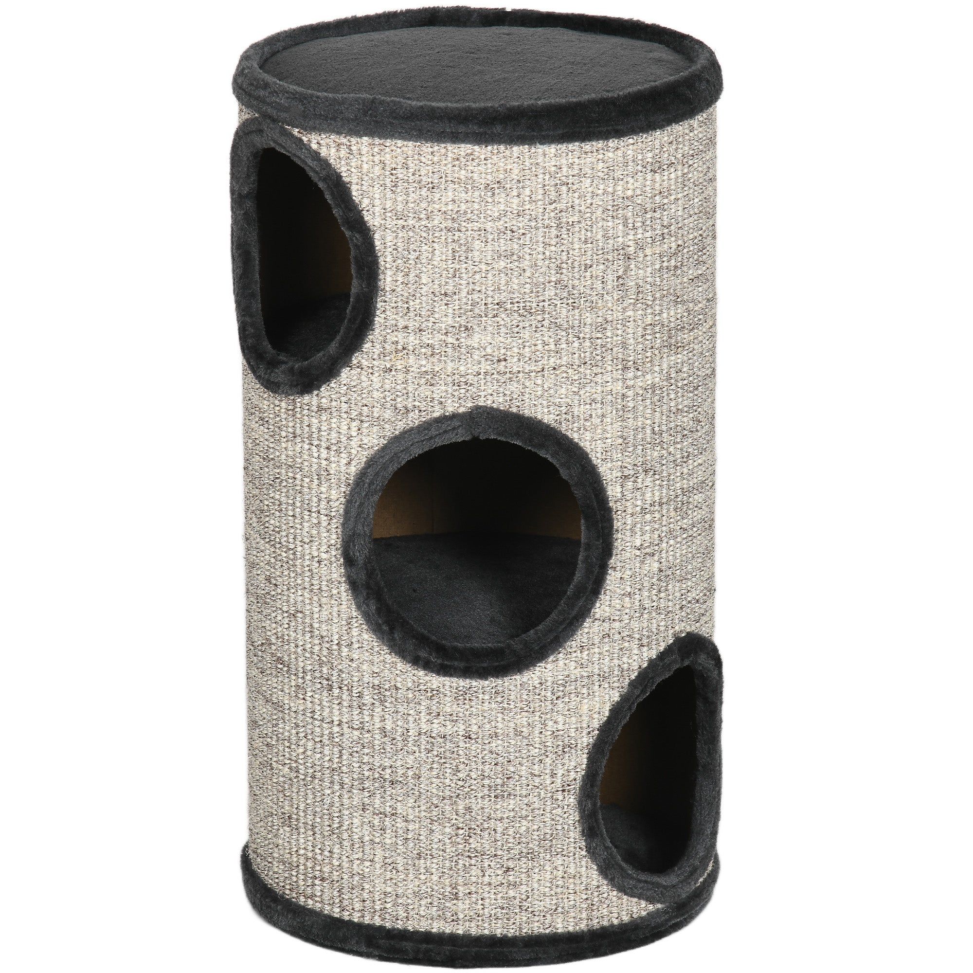 Scratching Barrel 70 cm High Ø 38 cm Three-Story Cat Barrel with Plush Edge, Cat Cave, Scratching Post for Small Cats, Light Gray