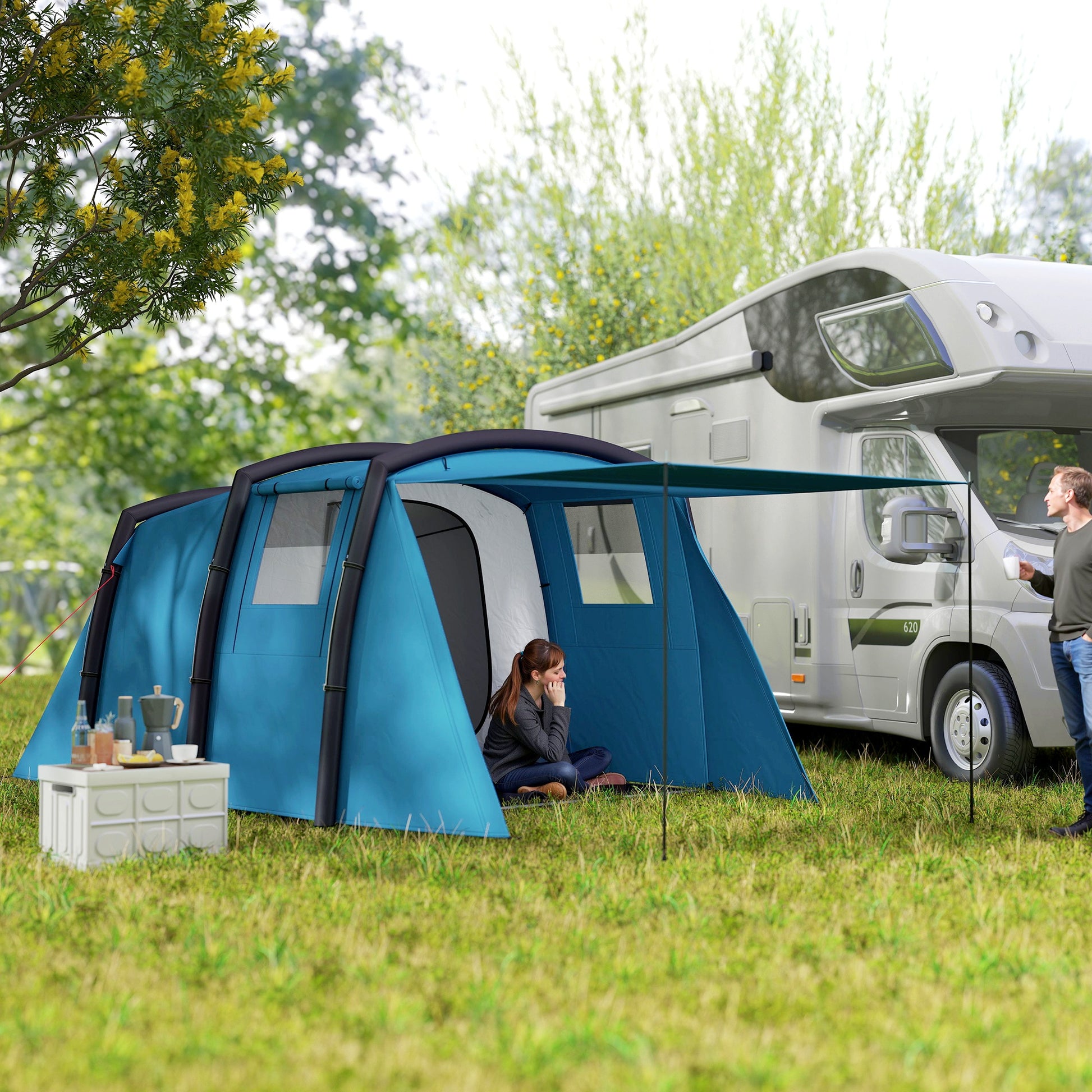 Inflatable Tent for 3-6 People Outdoor Camping Tent with Air Pump Camping Tent UV50+ Family Tent Air Tent for 3 Seasons Windproof Glamping Tent Quick Setup
