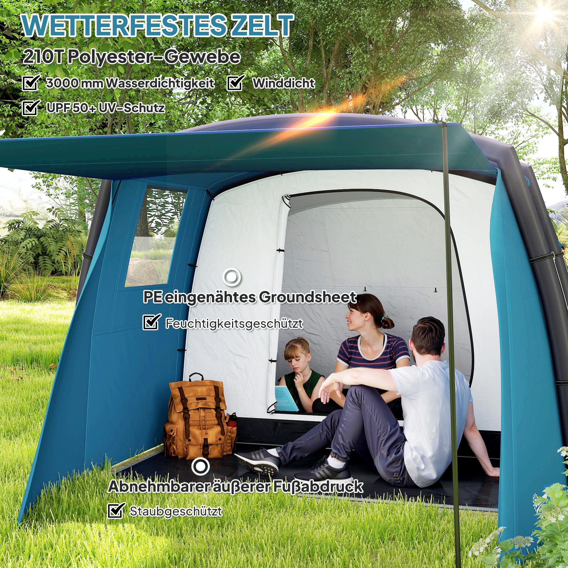 Inflatable Tent for 3-6 People Outdoor Camping Tent with Air Pump Camping Tent UV50+ Family Tent Air Tent for 3 Seasons Windproof Glamping Tent Quick Setup