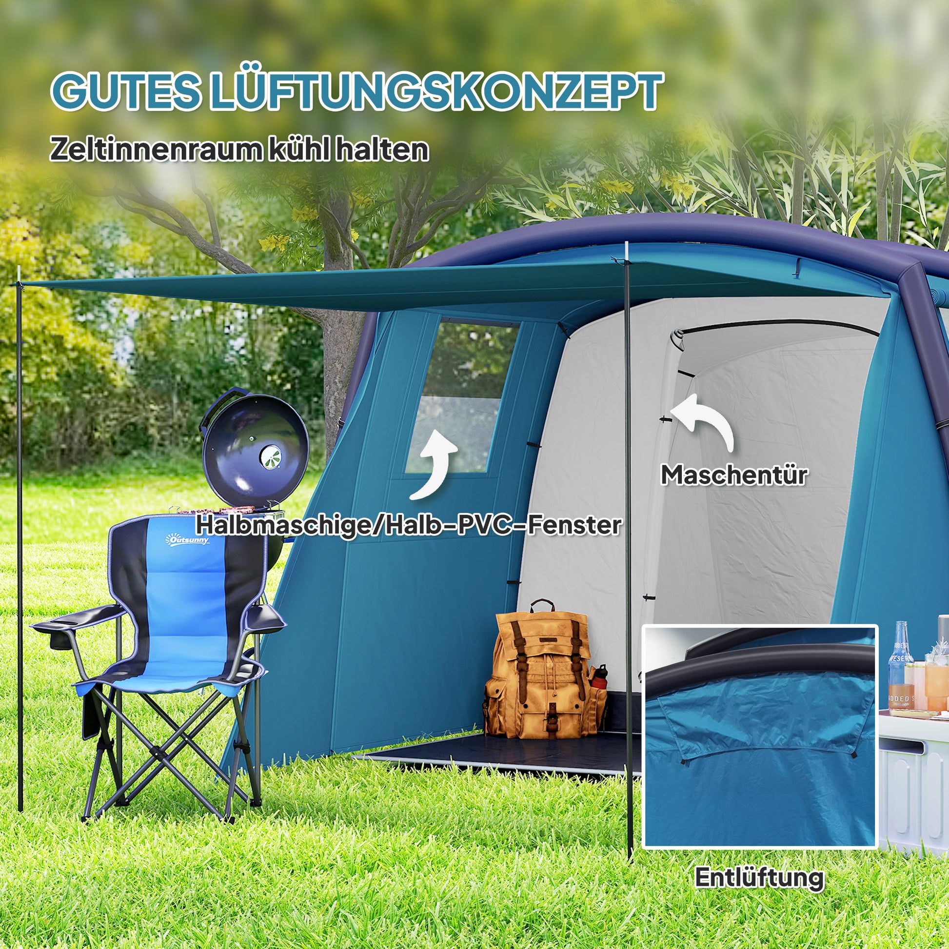 Inflatable Tent for 3-6 People Outdoor Camping Tent with Air Pump Camping Tent UV50+ Family Tent Air Tent for 3 Seasons Windproof Glamping Tent Quick Setup