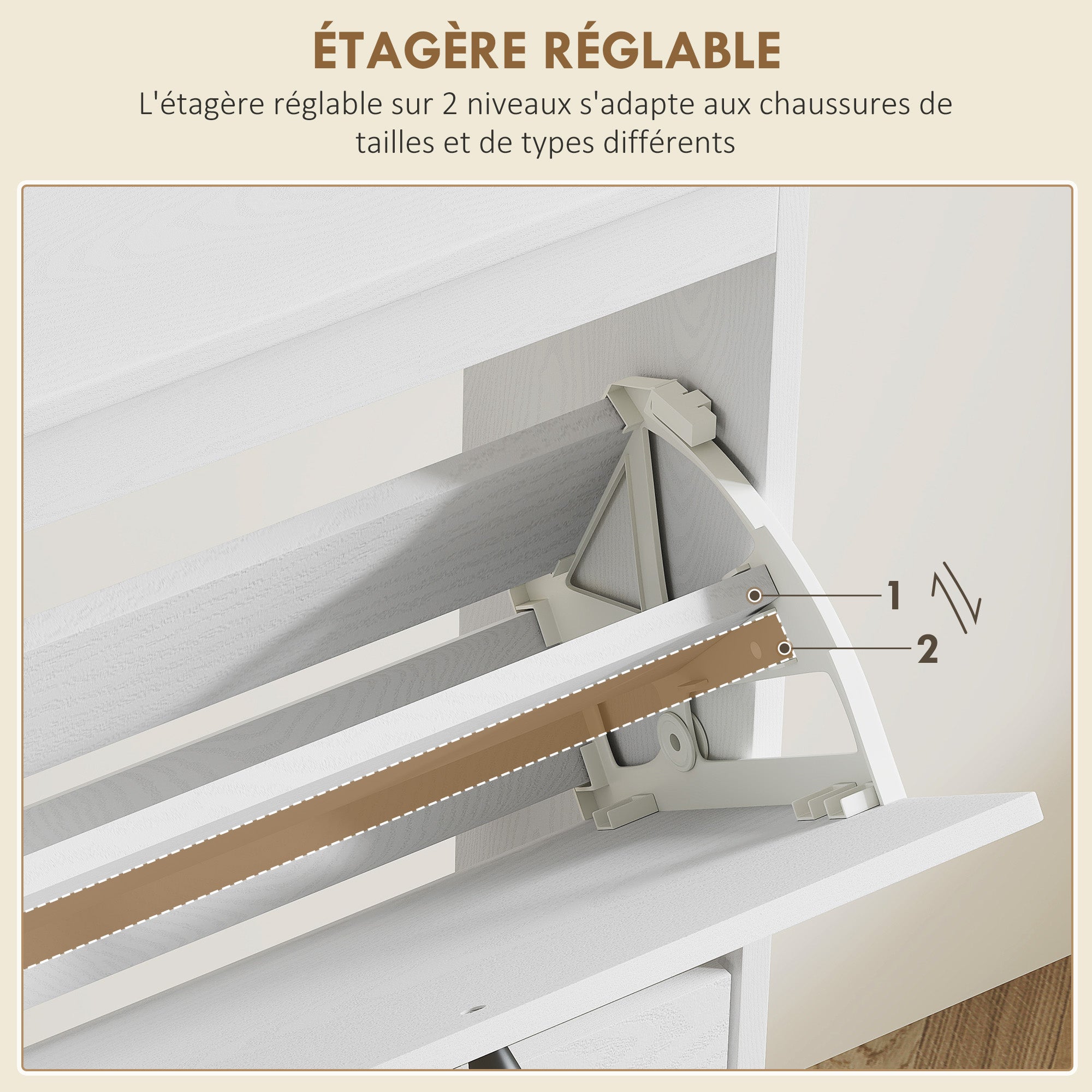 Shoe Cabinet Shoe Rack 4 Folding Doors 20 Pairs with Adjustable Shelf Bohemian Style Solid Wood Legs 105 x 24 x 97.5 cm White