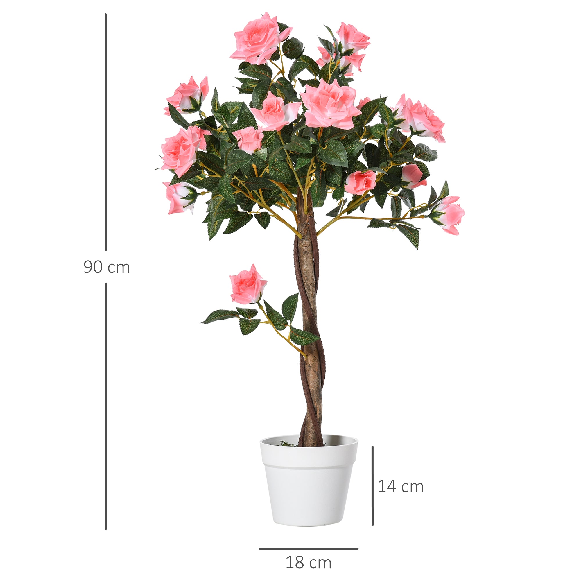 Large Artificial Rose Plants 90 cm Artificial Plant, Plastic Artificial Rose Tree in Pot, Lifelike Artificial Tree for Living Room Bedroom Office Modern Decoration Gift