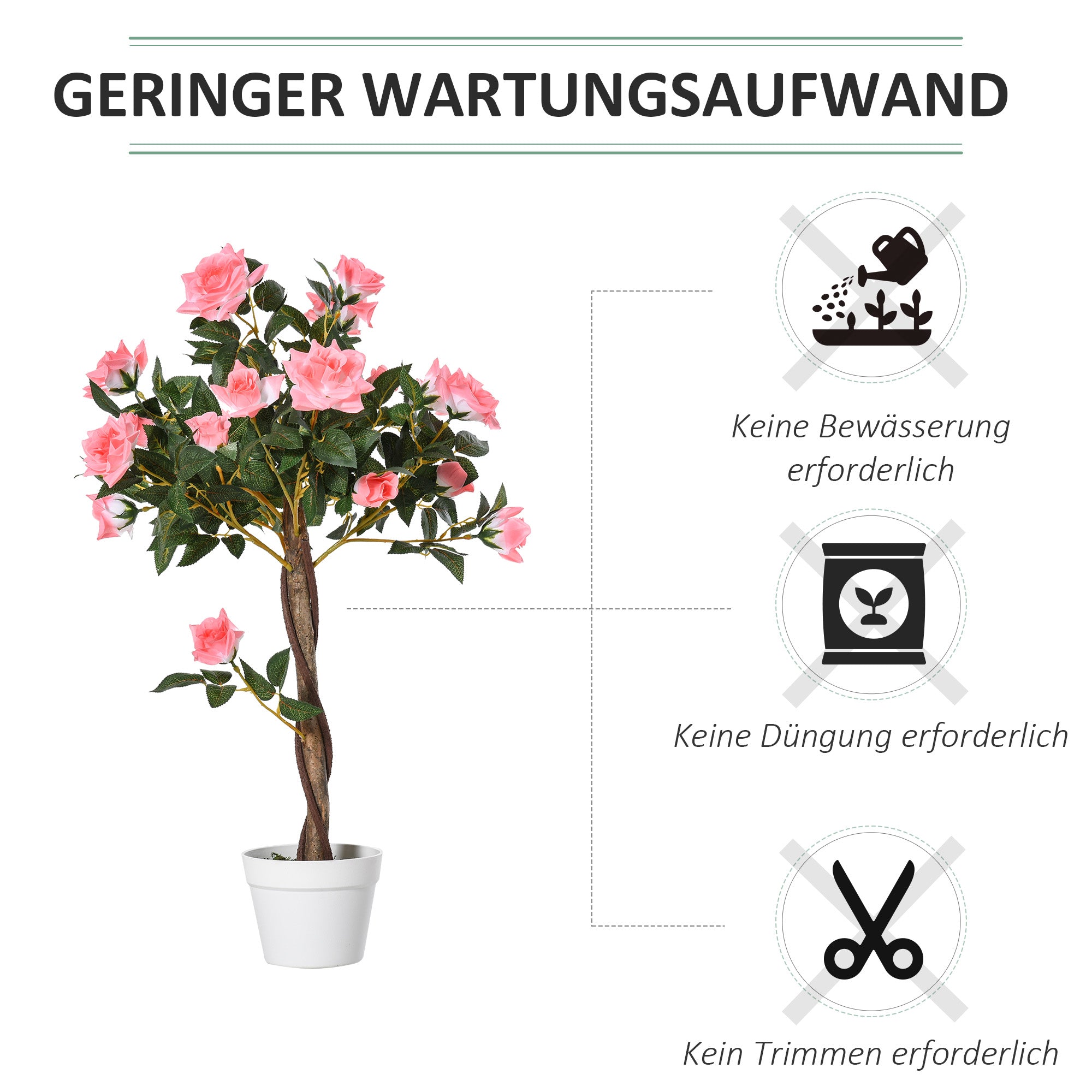 Large Artificial Rose Plants 90 cm Artificial Plant, Plastic Artificial Rose Tree in Pot, Lifelike Artificial Tree for Living Room Bedroom Office Modern Decoration Gift