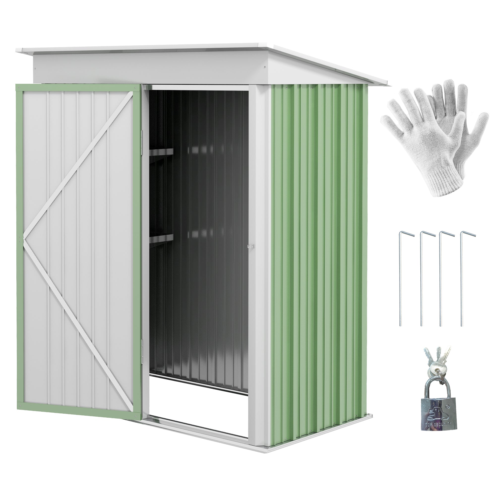 Small Steel Garden Shed Tools Storage, Outdoor Cabinet with Lockable Door, 161x95x163/181cm, Green